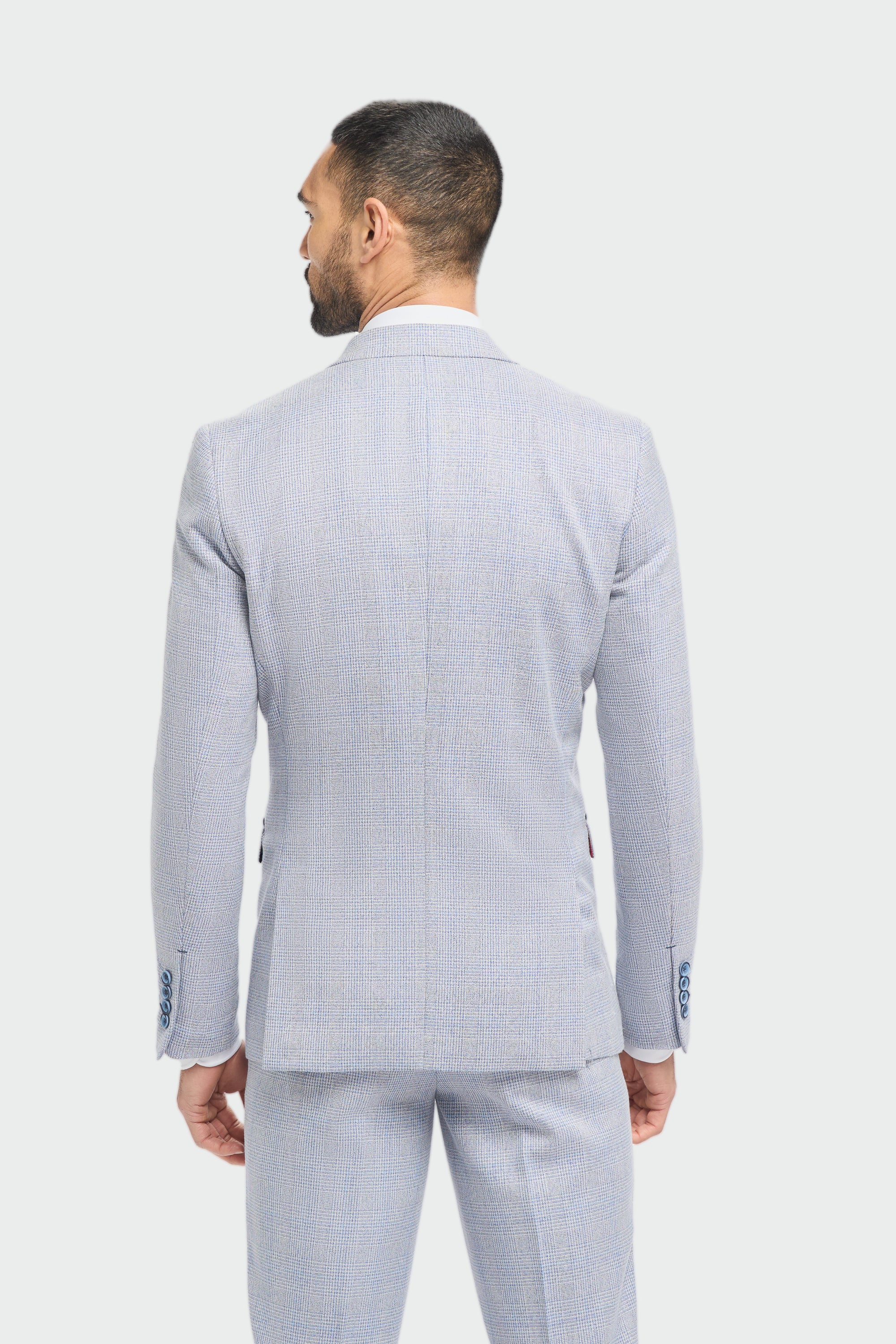 Father & Son Matching Glen Check Wool Tweed 3-Piece Suit Set - Caridi - Sky Blue