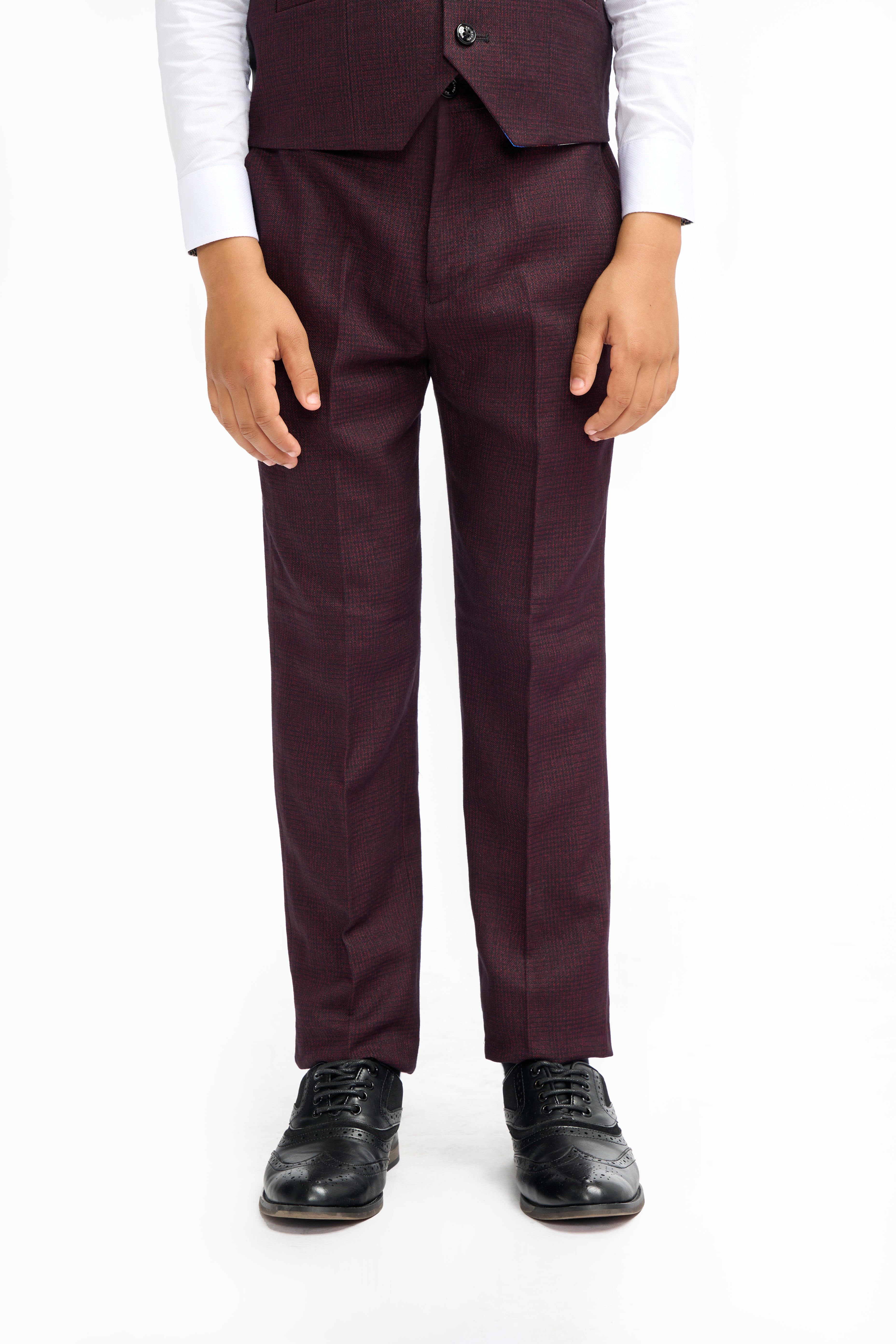 Father & Son Matching Glen Check Wool Tweed 3-Piece Suit Set - Caridi Wine