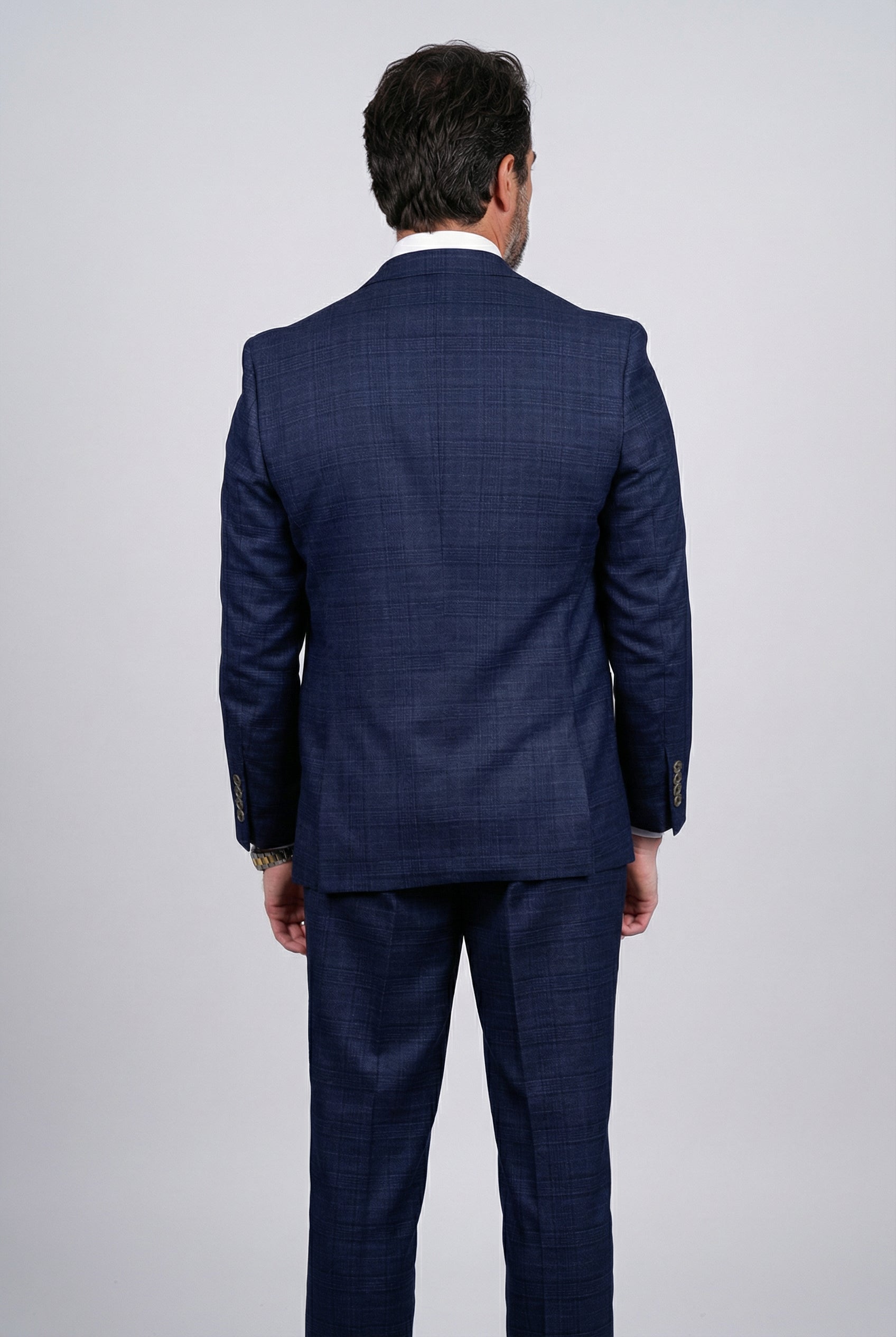 Vater & Sohn Passender Glencheck Woll-Tweed 3-teiliger Anzug-Set - Luis Navy