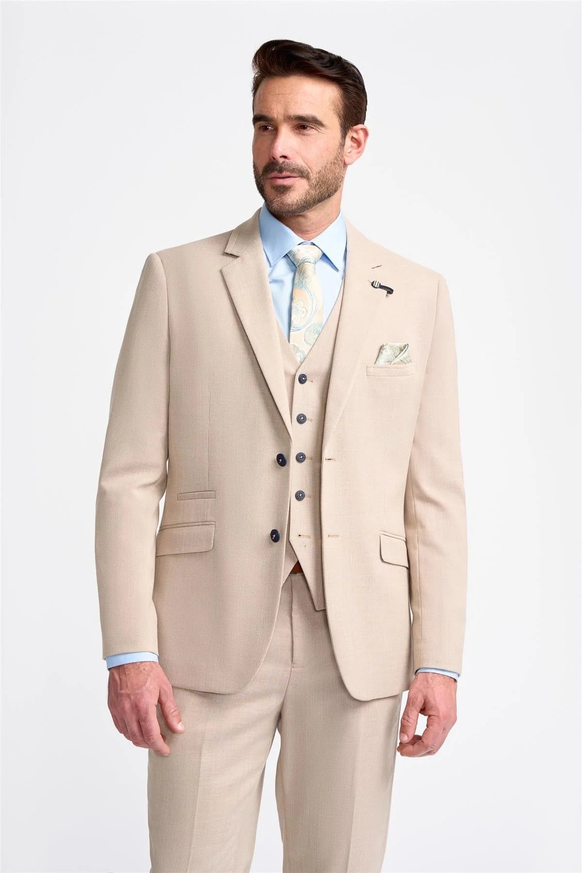 Father & Son Matching Textured 3-Piece Suit Set - Miami - Beige