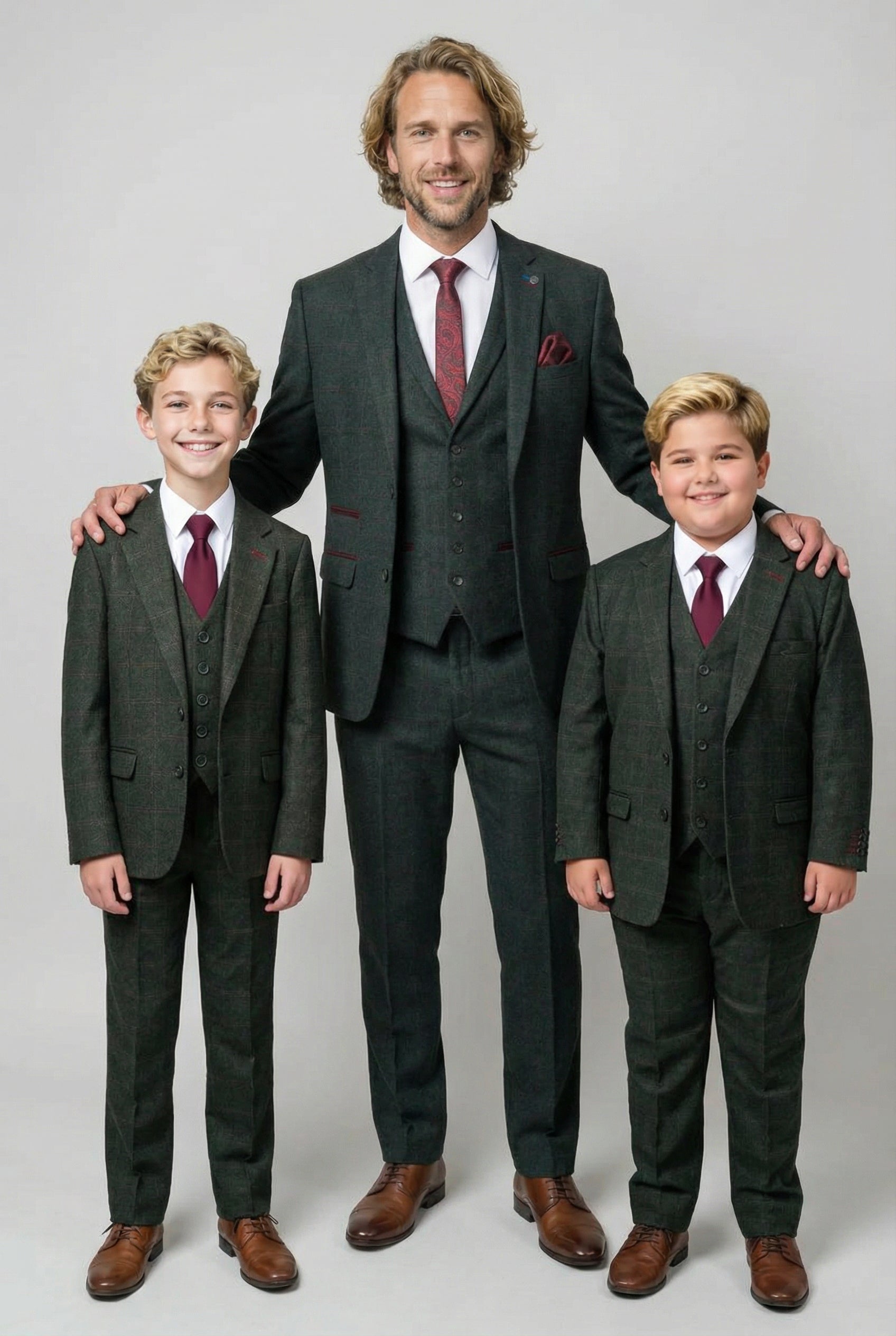 Herren- & Jungen-Karo-Tweed-Anzug 3-teiliger Vater-Sohn-Bundle | Sirri