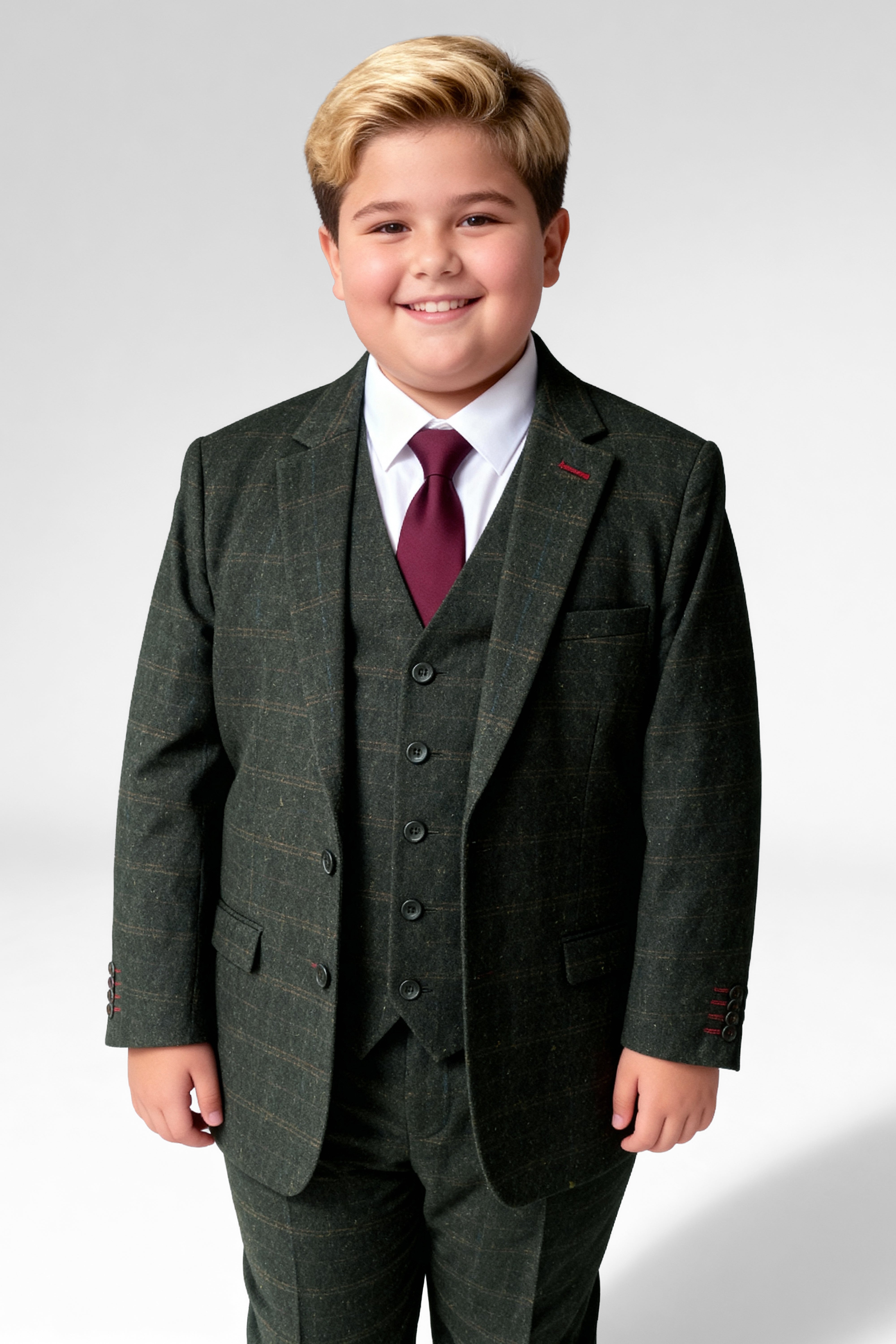 Herren- & Jungen-Karo-Tweed-Anzug 3-teiliger Vater-Sohn-Bundle | Sirri