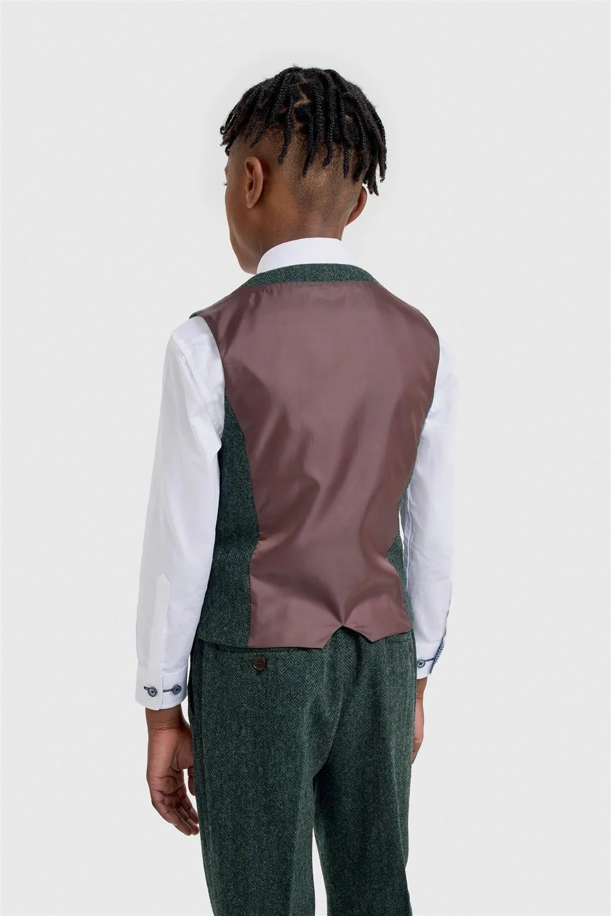 Conjunto de Traje de 3 Piezas de Lana con Espiga a Juego para Padre e Hijo - Thomas - Verde Lujoso