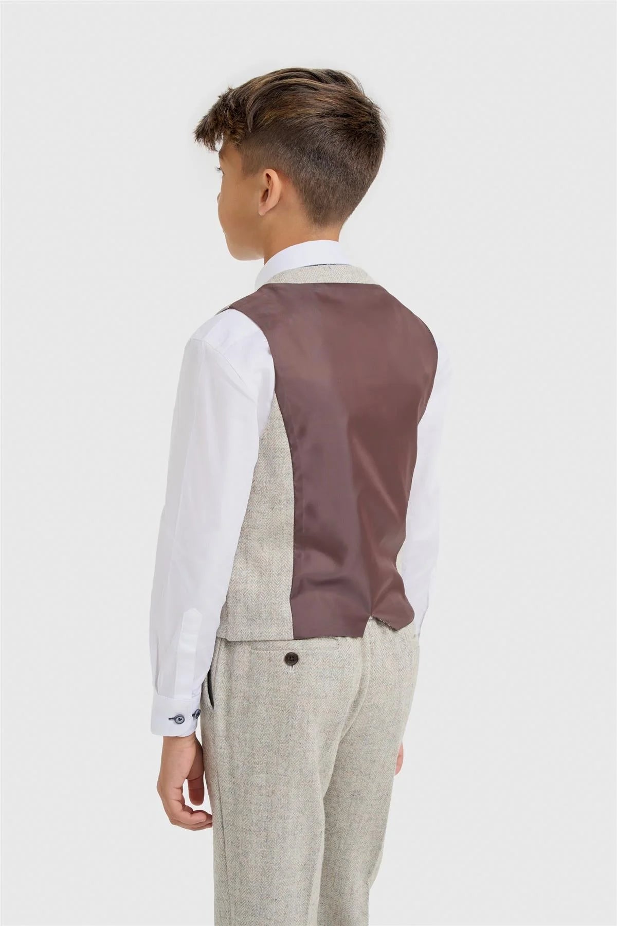 Conjunto de Traje de 3 Piezas de Lana con Espiga a Juego para Padre e Hijo - Thomas - Gris Perla