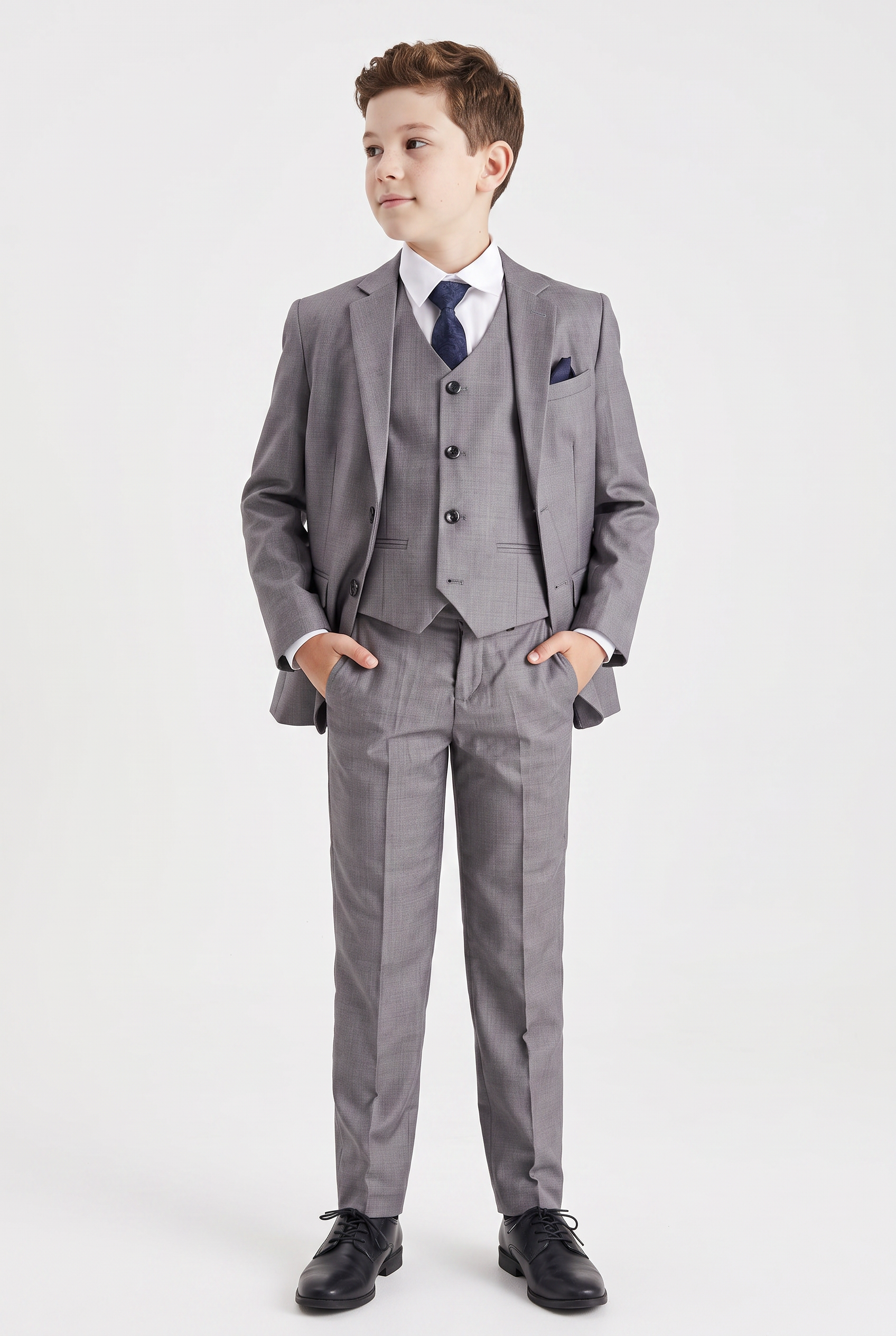 Conjunto de traje a juego de 3 piezas para padre e hijo con costura decorativa - Edward - Gris