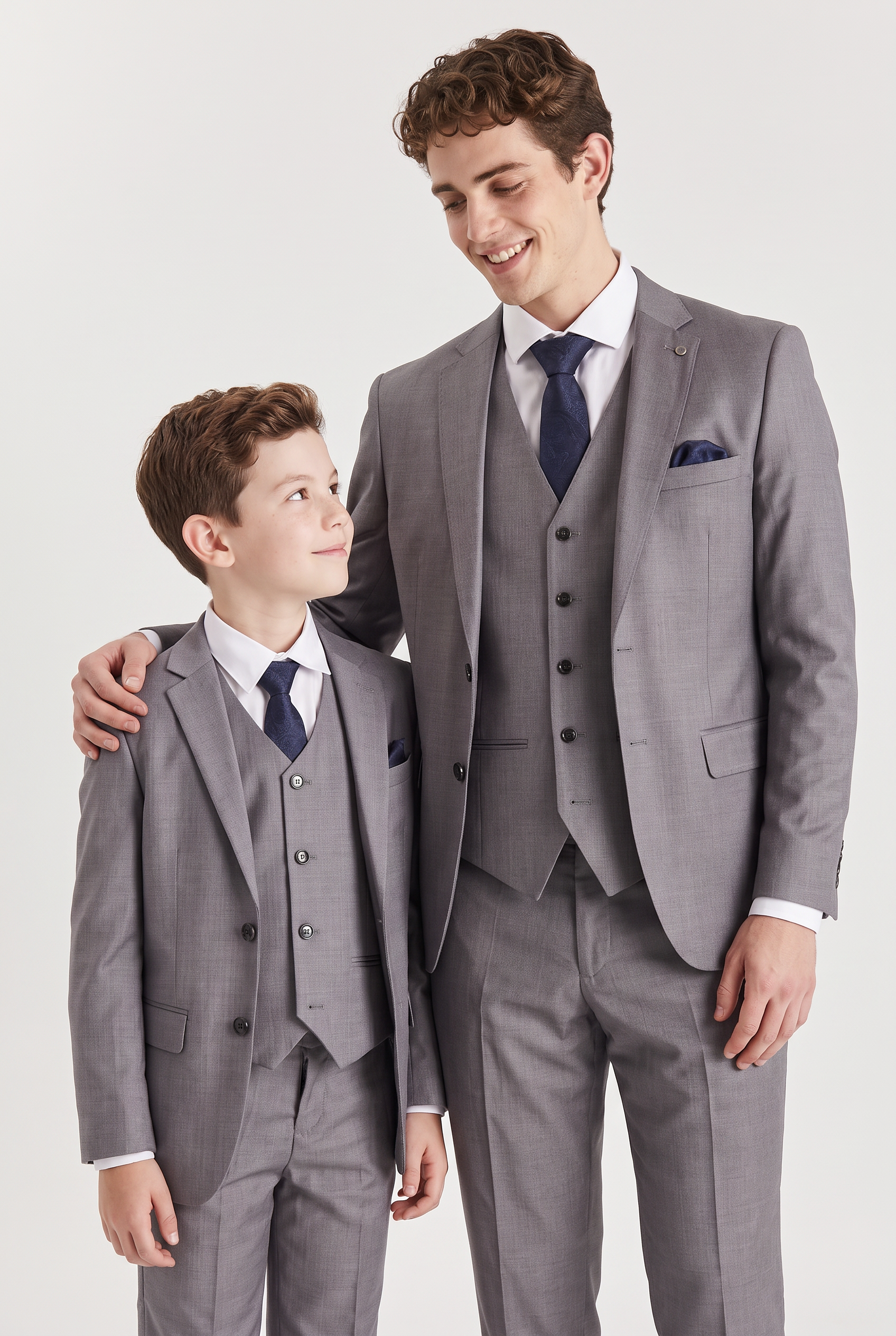 Conjunto de traje a juego de 3 piezas para padre e hijo con costura decorativa - Edward - Gris