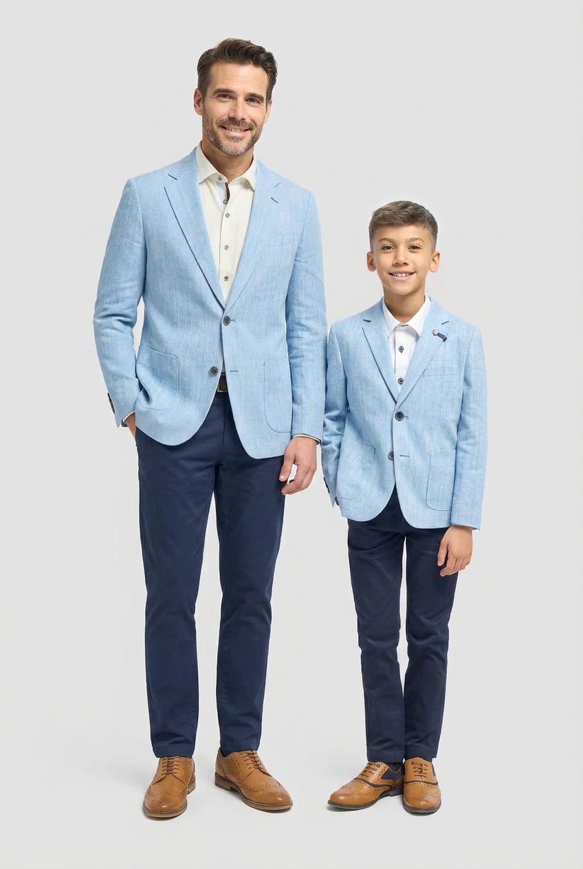 Blazer en lin à chevrons assorti père et fils – Bleu ciel