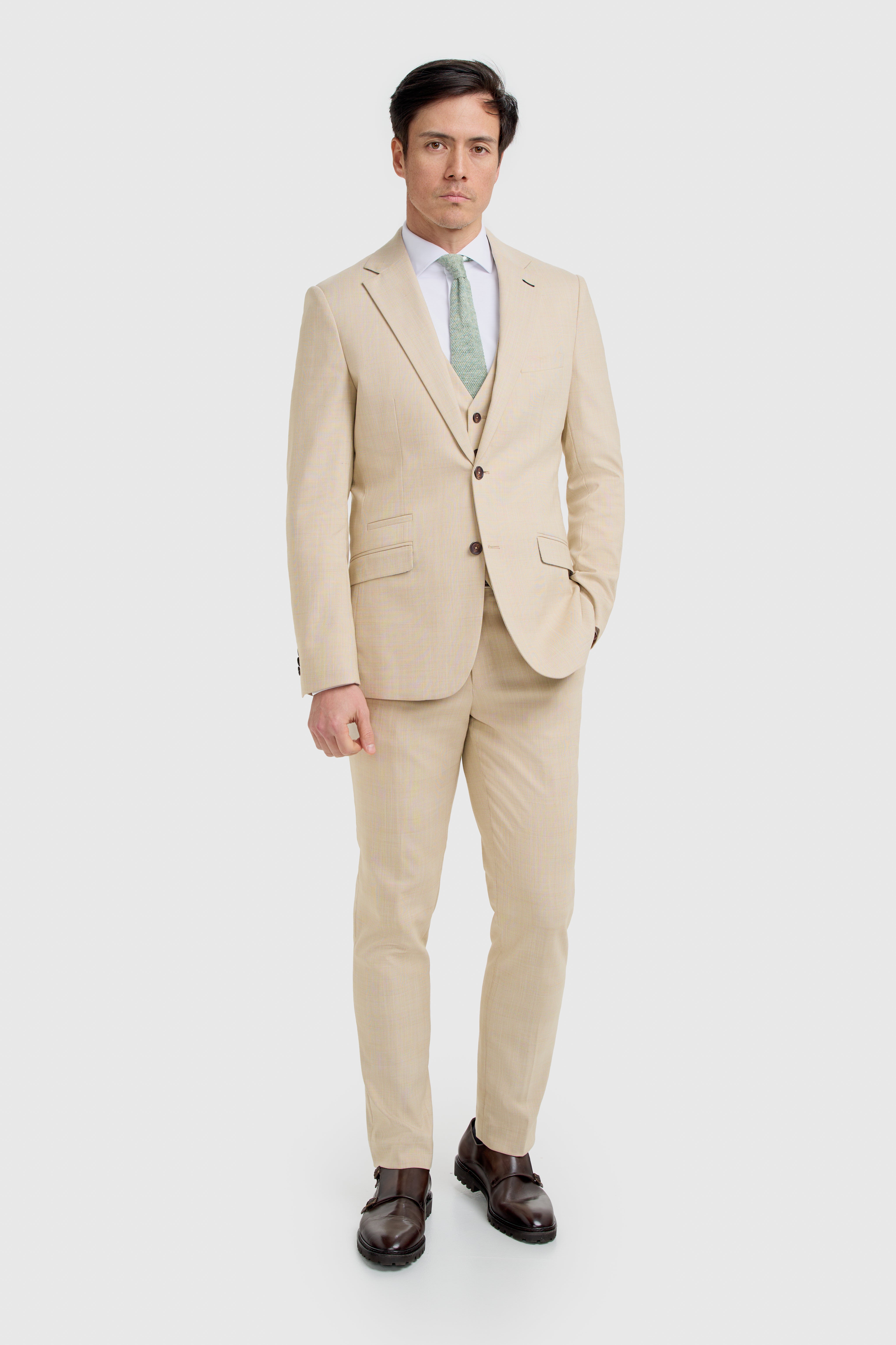 Conjunto de Traje Texturizado a Juego para Padre e Hijo de 3 Piezas - Camden Beige
