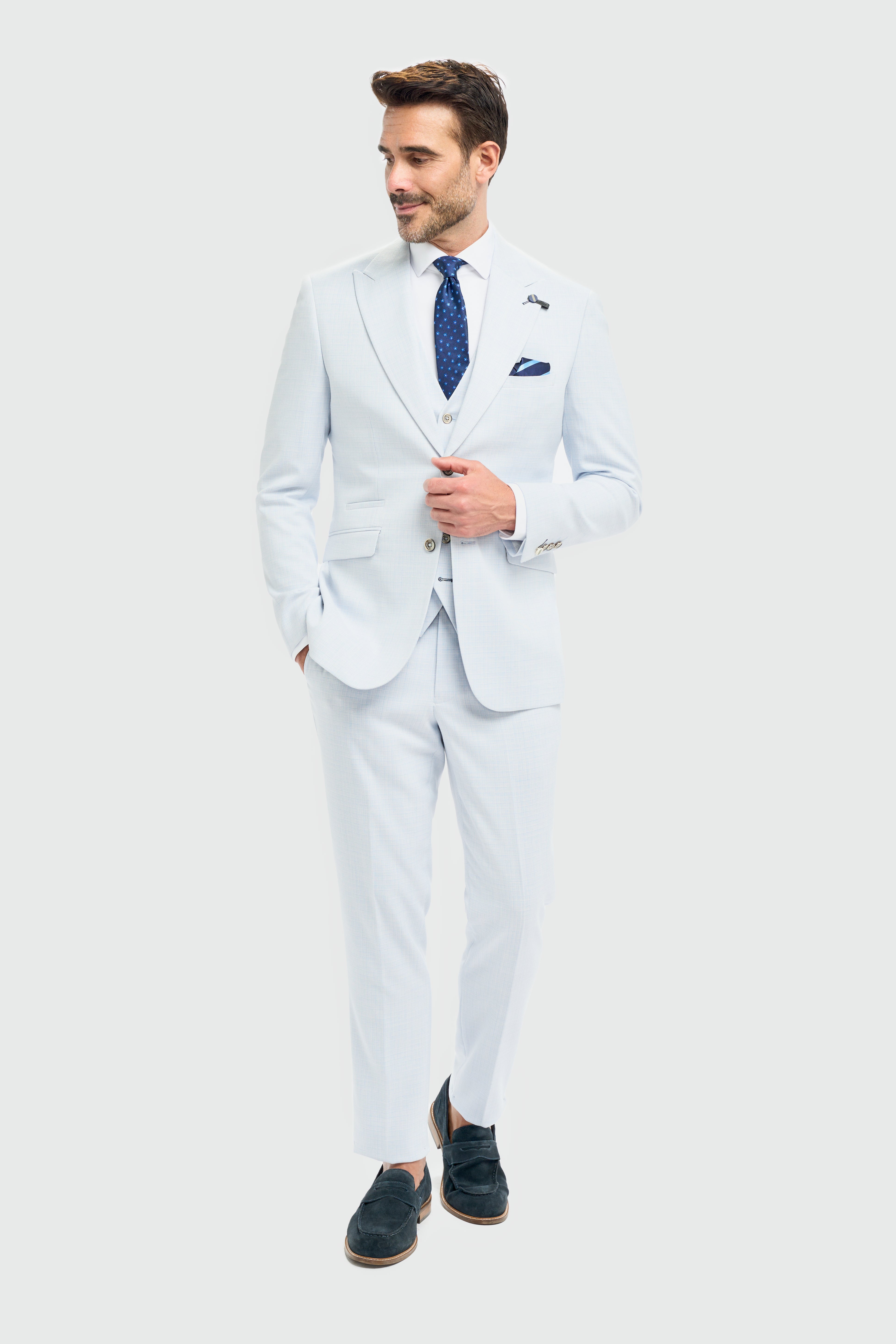 Father & Son Matching Textured 3-Piece Suit Set - Tropez Sky Blue