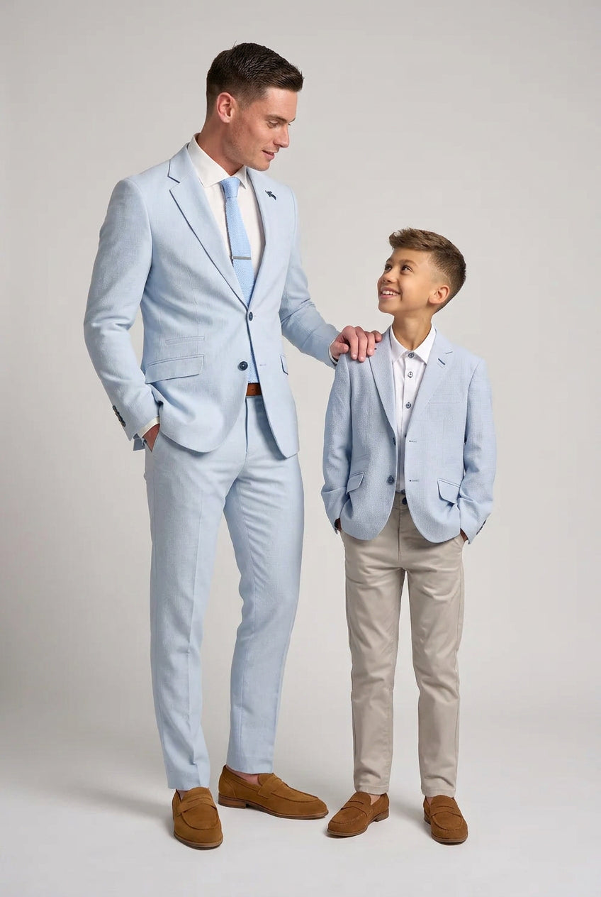 Baba ve Oğul Uyumu Dokulu Blazer - Gökyüzü Mavi