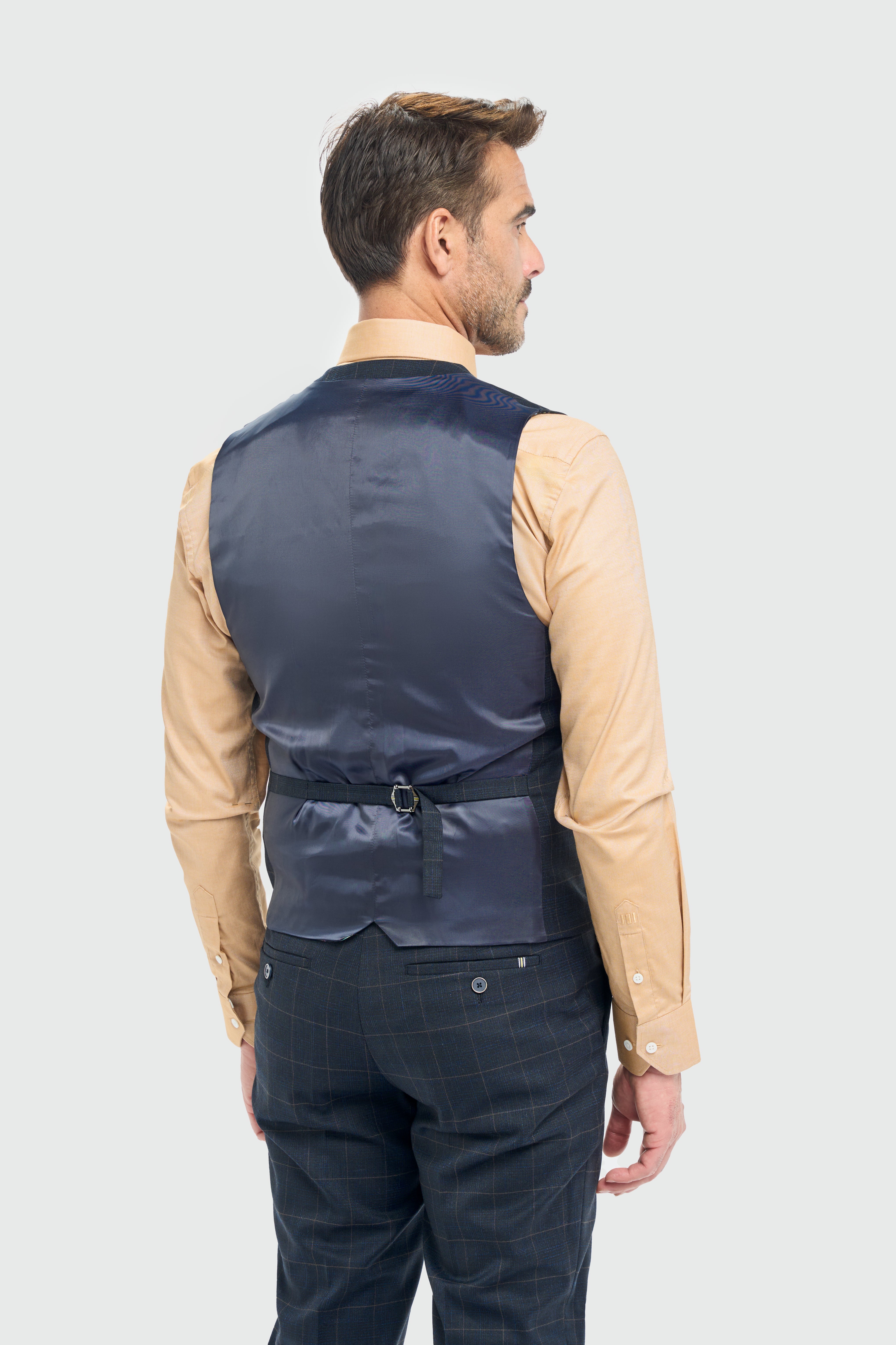 Ensemble de costume 3 pièces assorti père et fils à carreaux fenêtre - Torino Navy