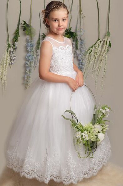 Floral Lace Embroidered Dress for Girls – MEGAN - White