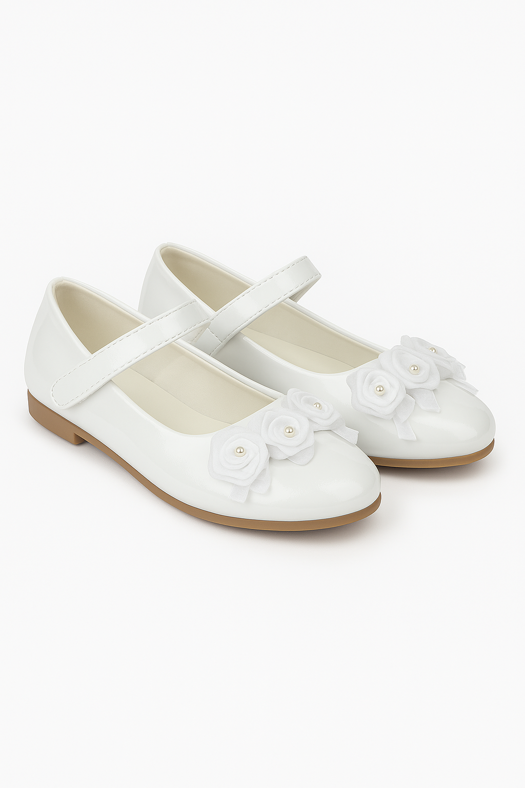 Flower Girls Mary Jane Formal Patent Shoes - White Pair Side Picture