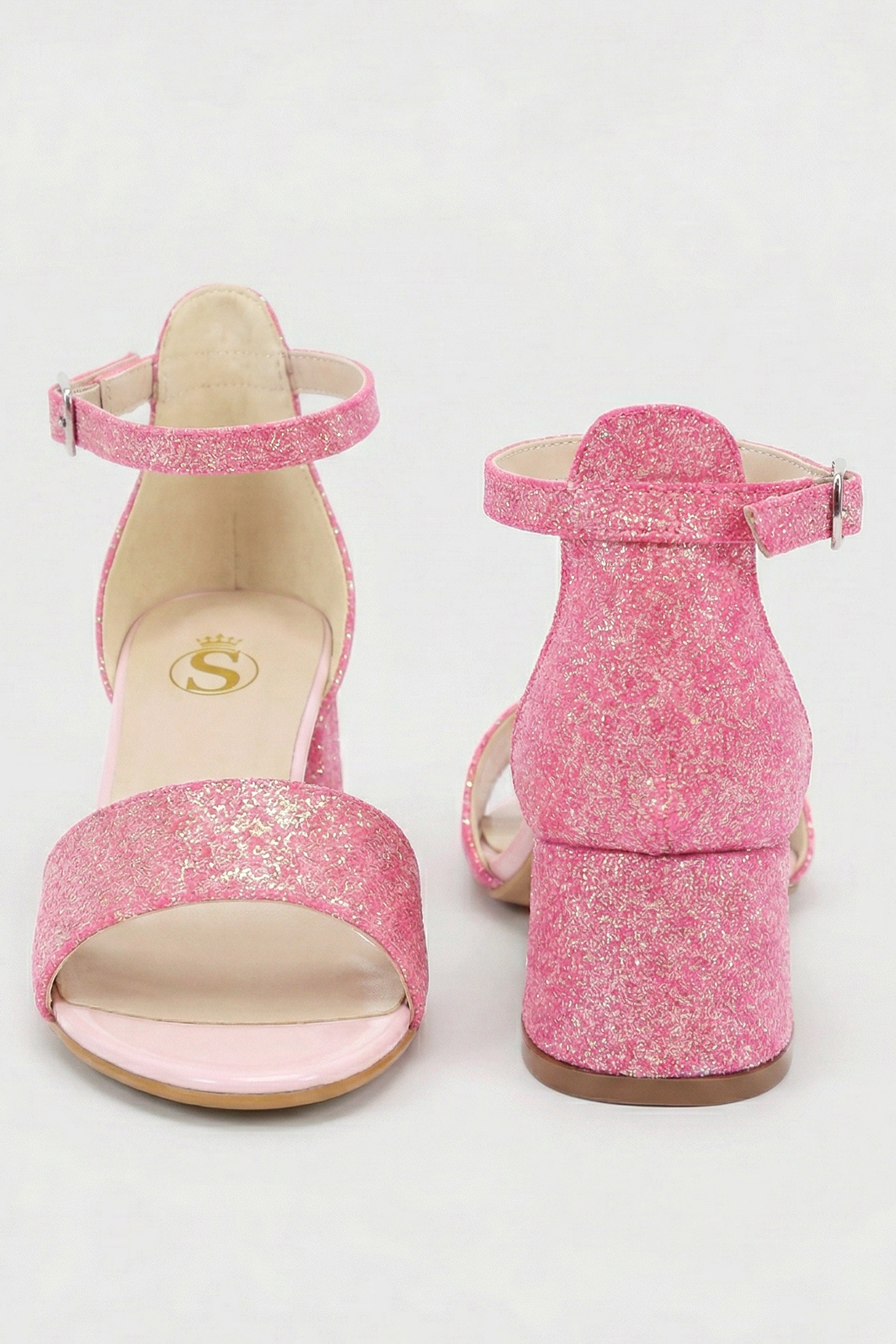 Sandalias de tacón bloque con correa en el tobillo para niñas - SPARKLE - Rosa cereza