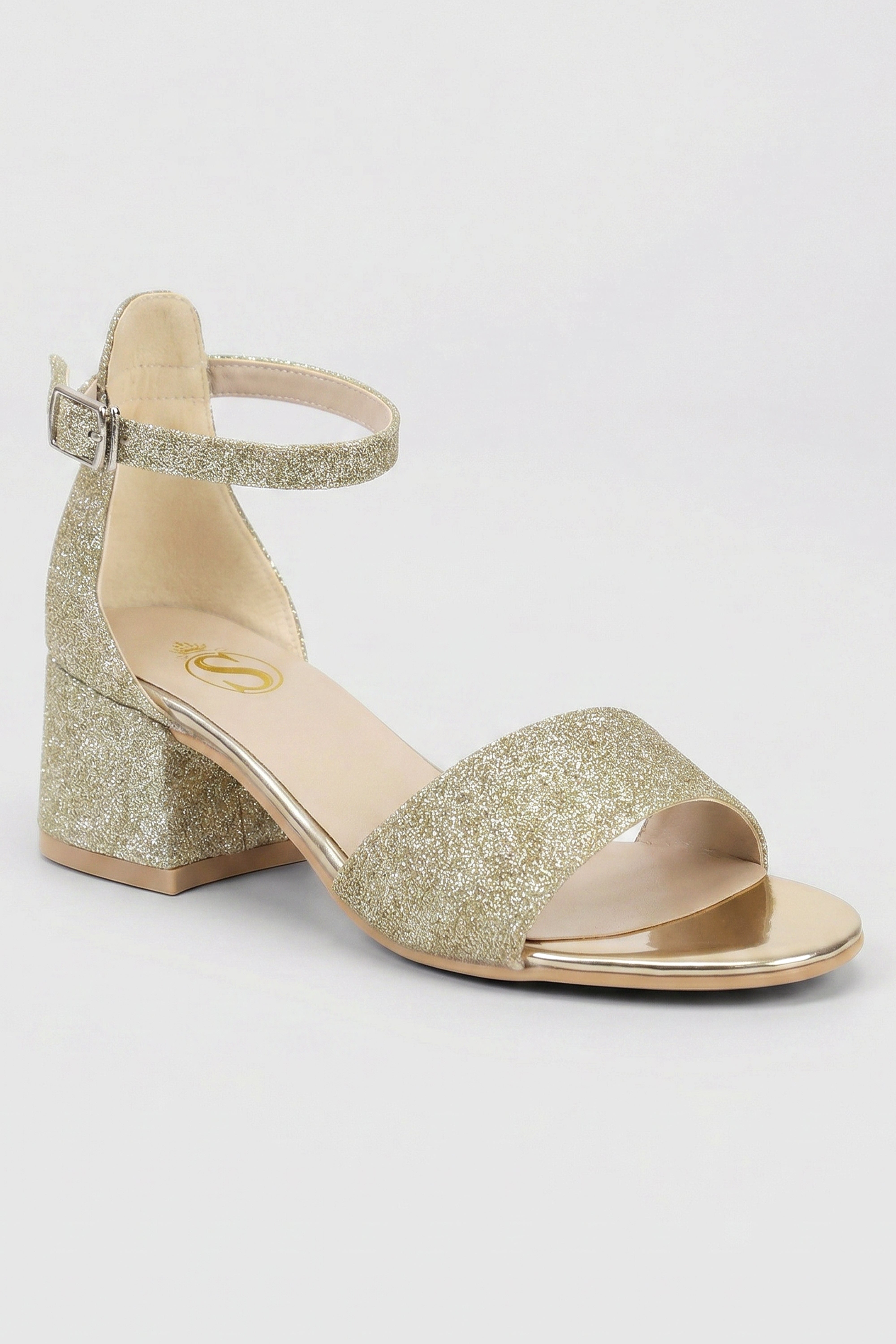 Girls Ankle-Strap Block Heel Sandals - SPARKLE - Gold