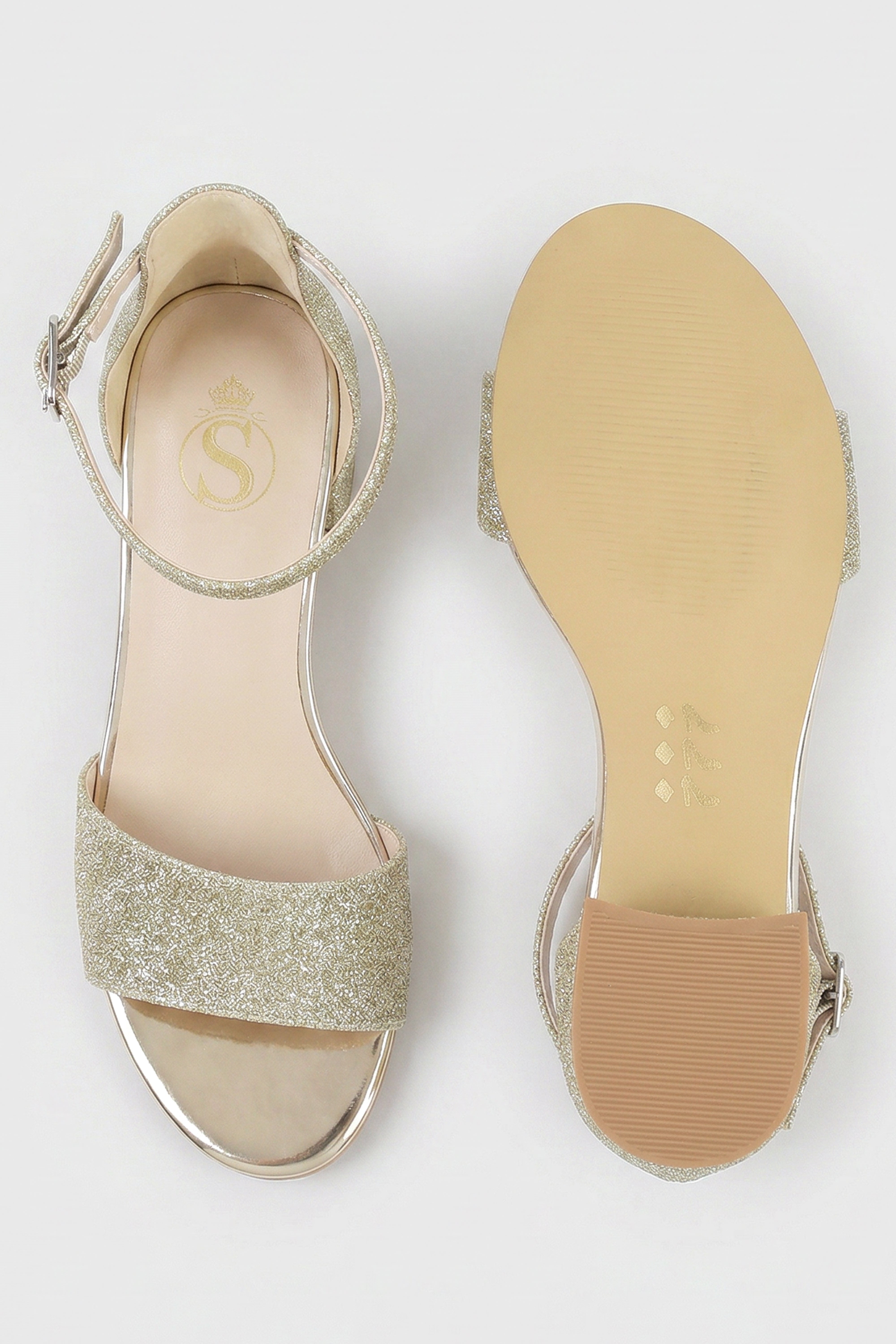 Girls Ankle-Strap Block Heel Sandals - SPARKLE - Gold