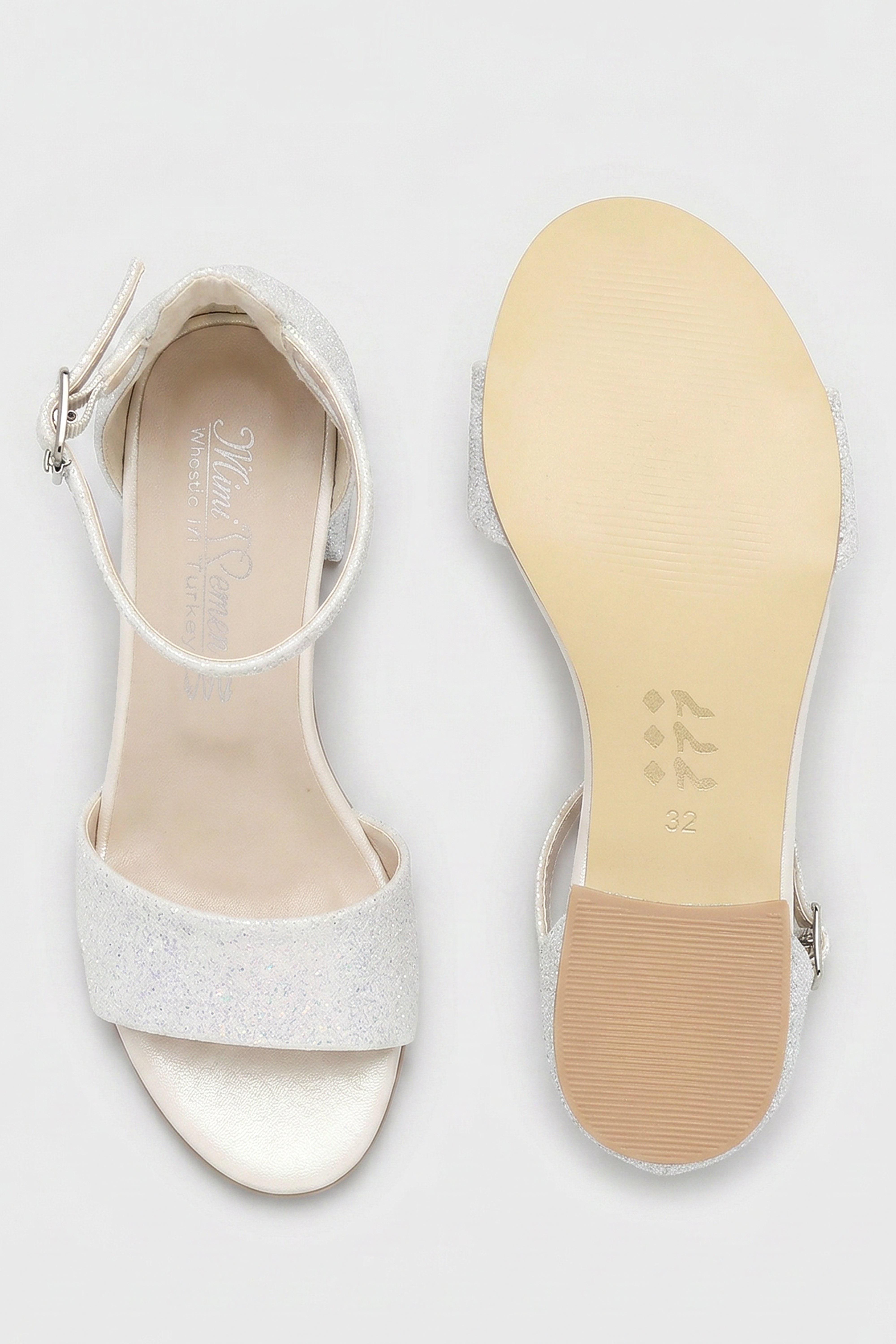 Girls Ankle-Strap Block Heel Sandals - SPARKLE - Pearl Ivory