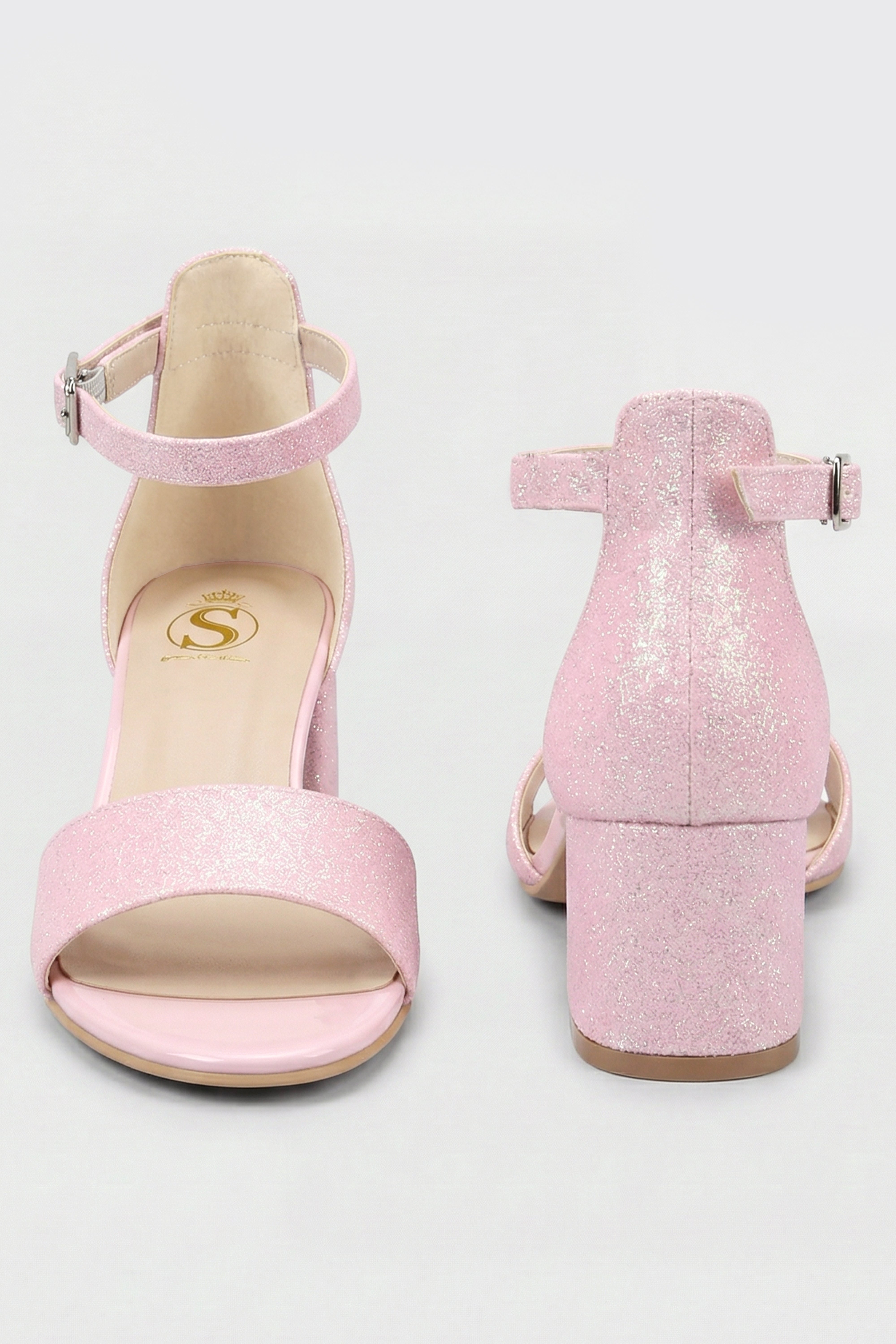 Girls Ankle-Strap Block Heel Sandals - SPARKLE - Pink