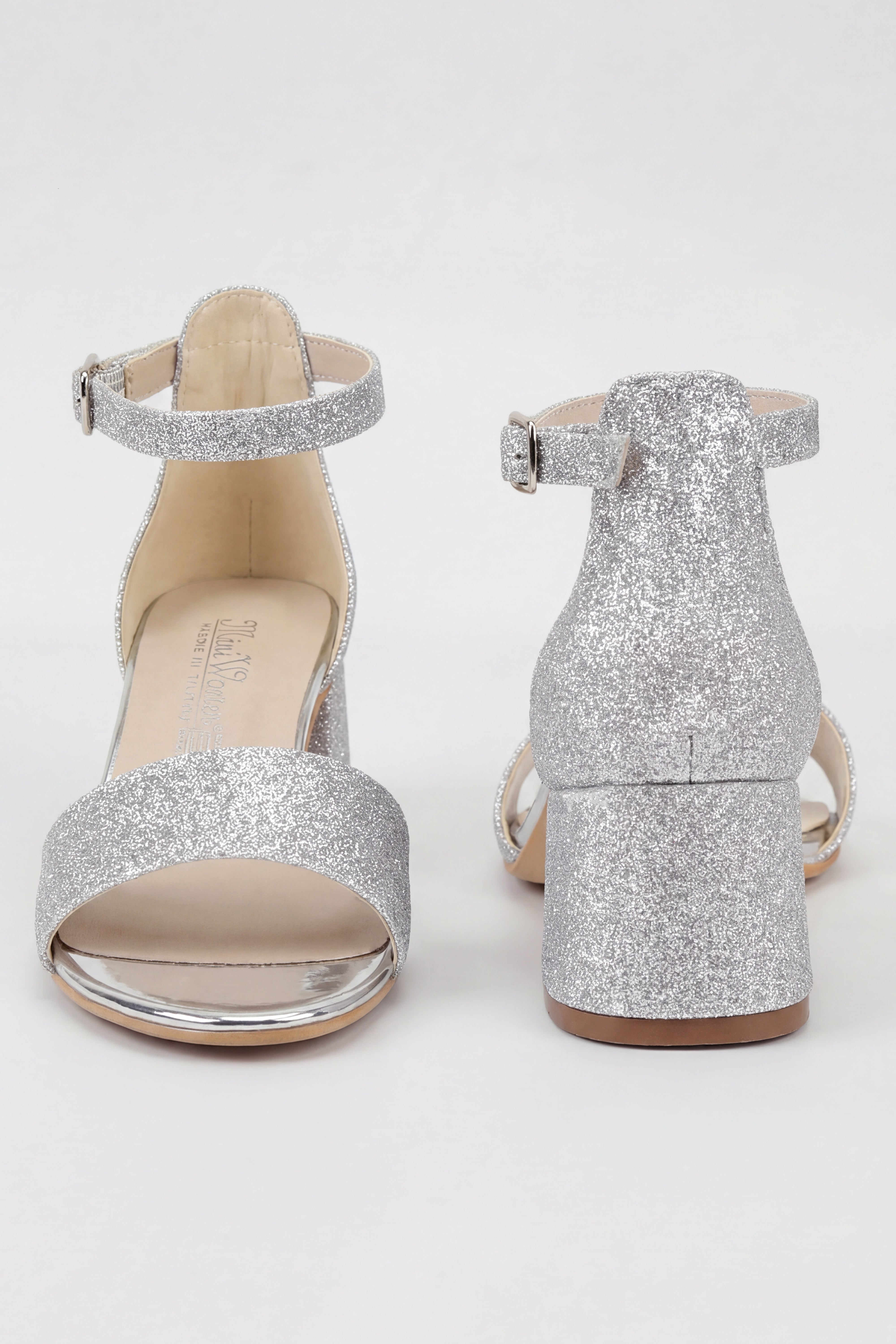 Sandalias de tacón bloque con correa en el tobillo para niñas - SPARKLE - Plata