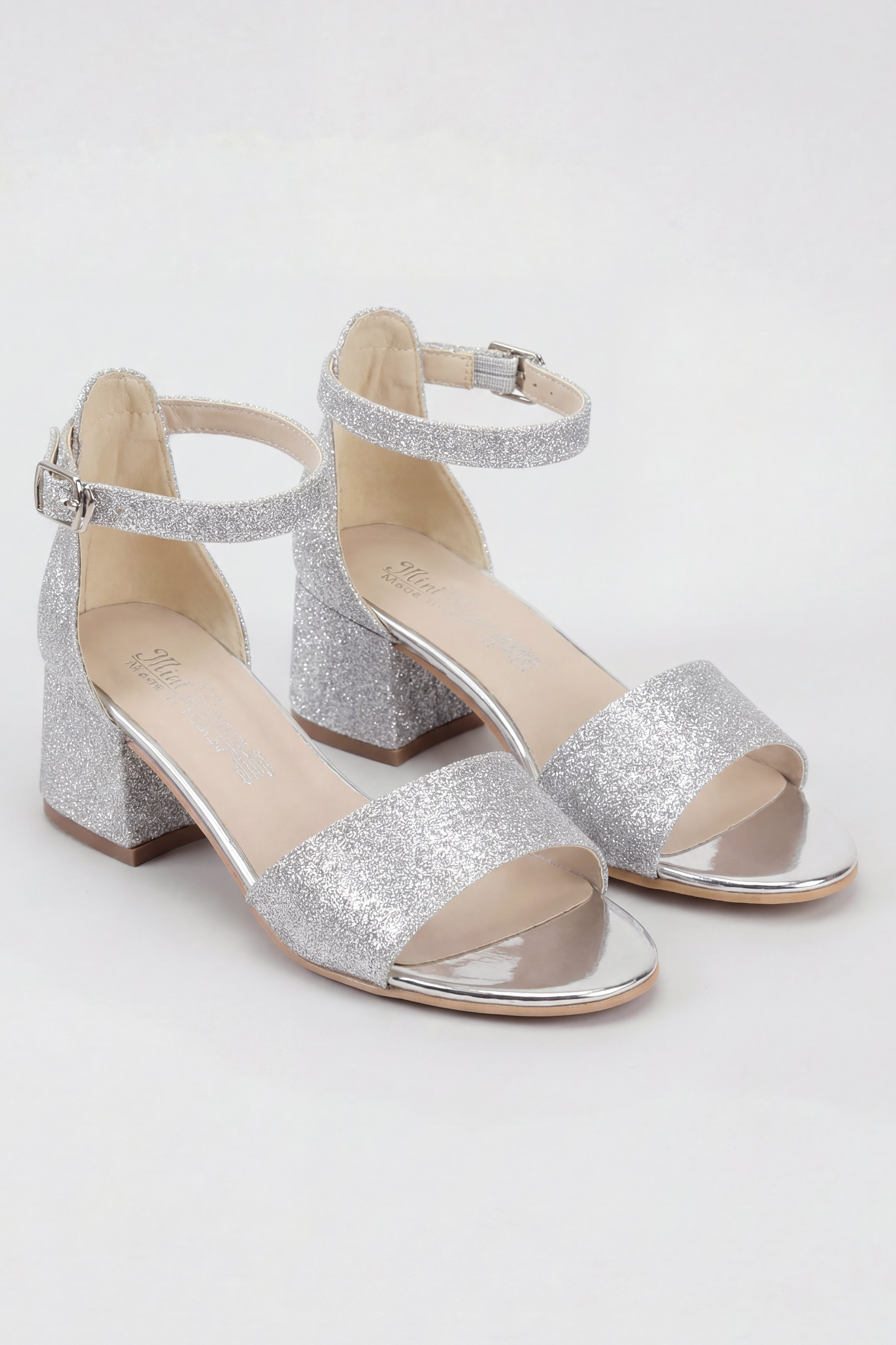 Sandalias de tacón bloque con correa en el tobillo para niñas - SPARKLE - Plata