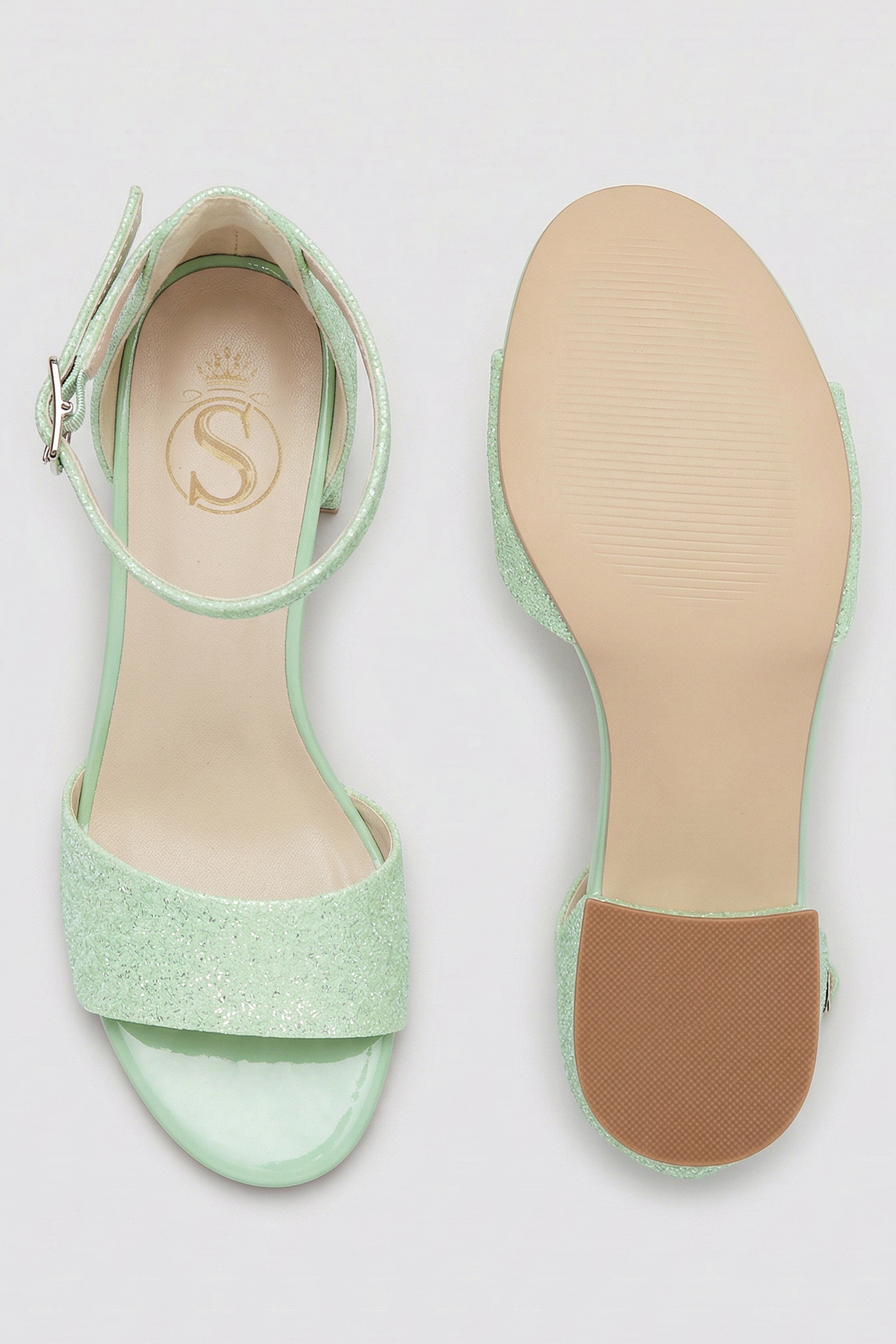 Girls Ankle-Strap Block Heel Sandals - SPARKLE - Green