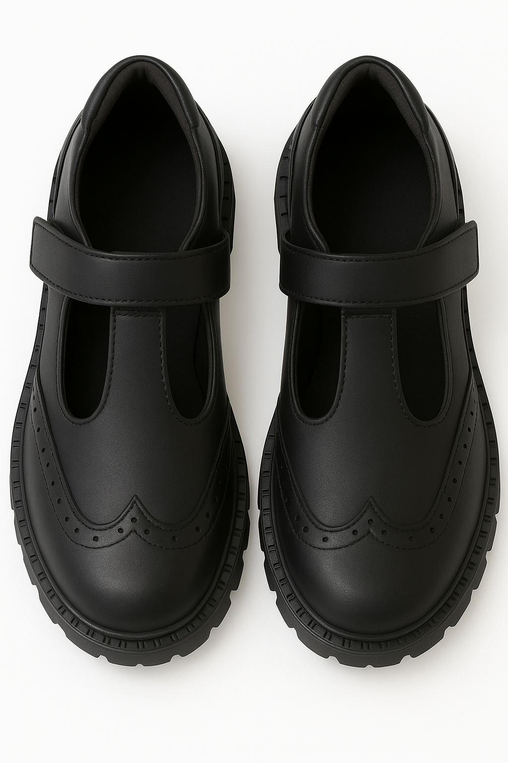 Girls Black Brogue Mary Jane Platform School Shoes - Mat Black Front Picture