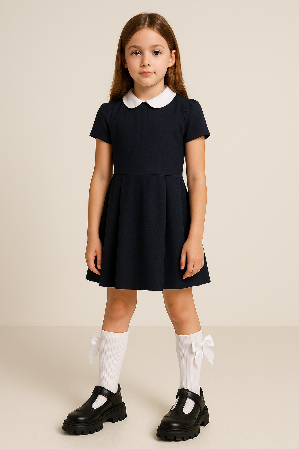 Girls Black Brogue Mary Jane Platform School Shoes - Mat Black Model Picture