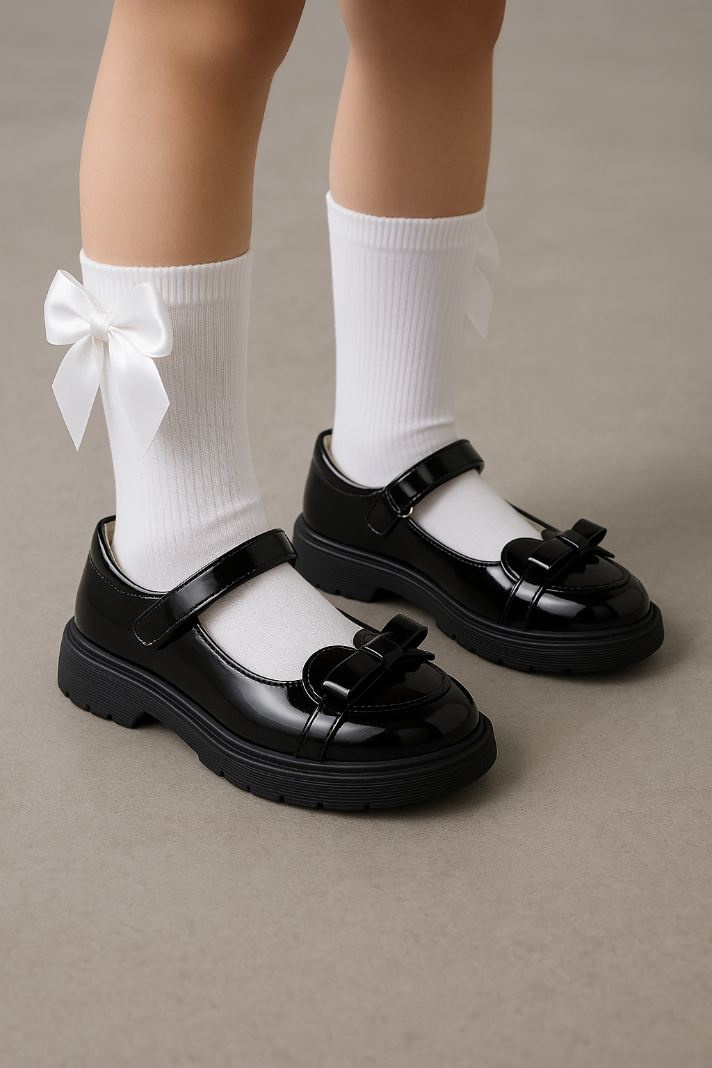 Girls Black Patent Mary Jane Dress Shoes with Bow Model Picture