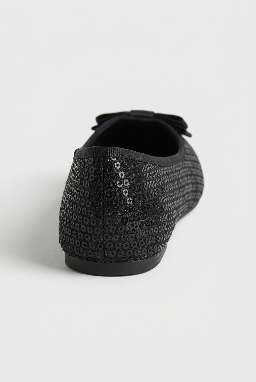 Girls Black Sequin Ballet Flat Shoes Back Picture