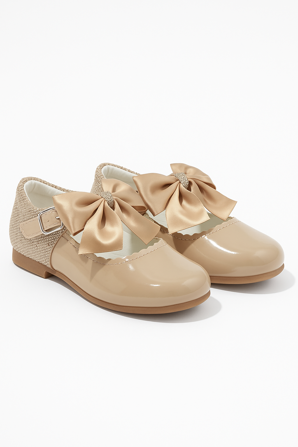 Girls Bow Patent Mary Jane Shoes – KRISTY - Camel Side Picture