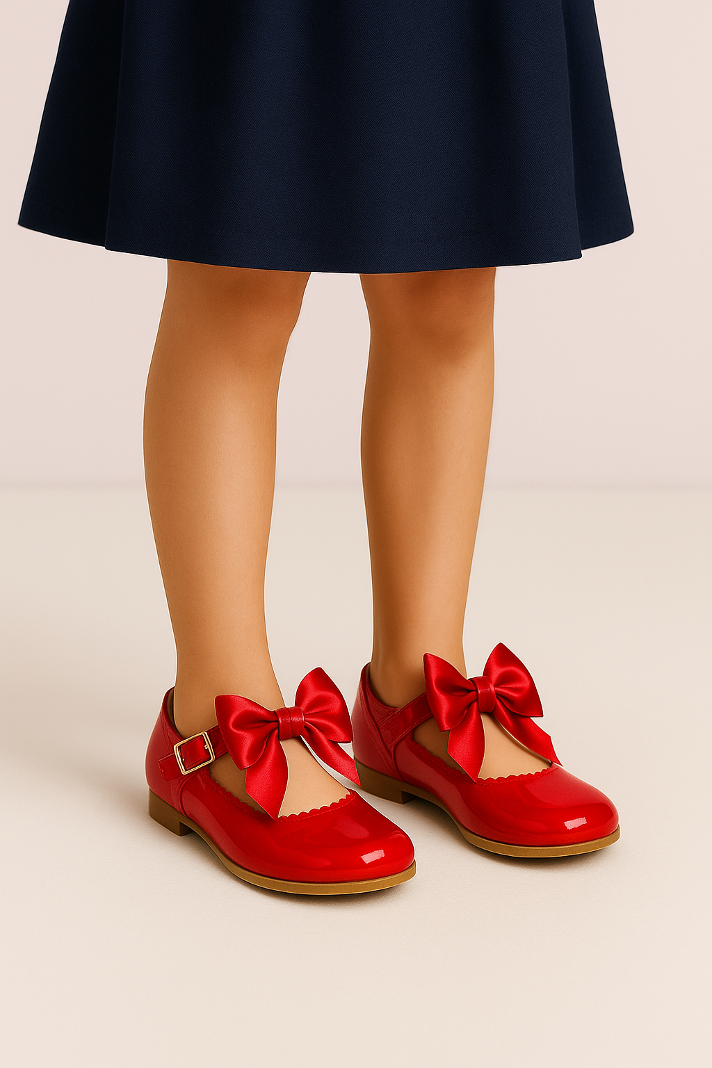 Girls Bow Patent Mary Jane Shoes – KRISTY - Red Model Picture