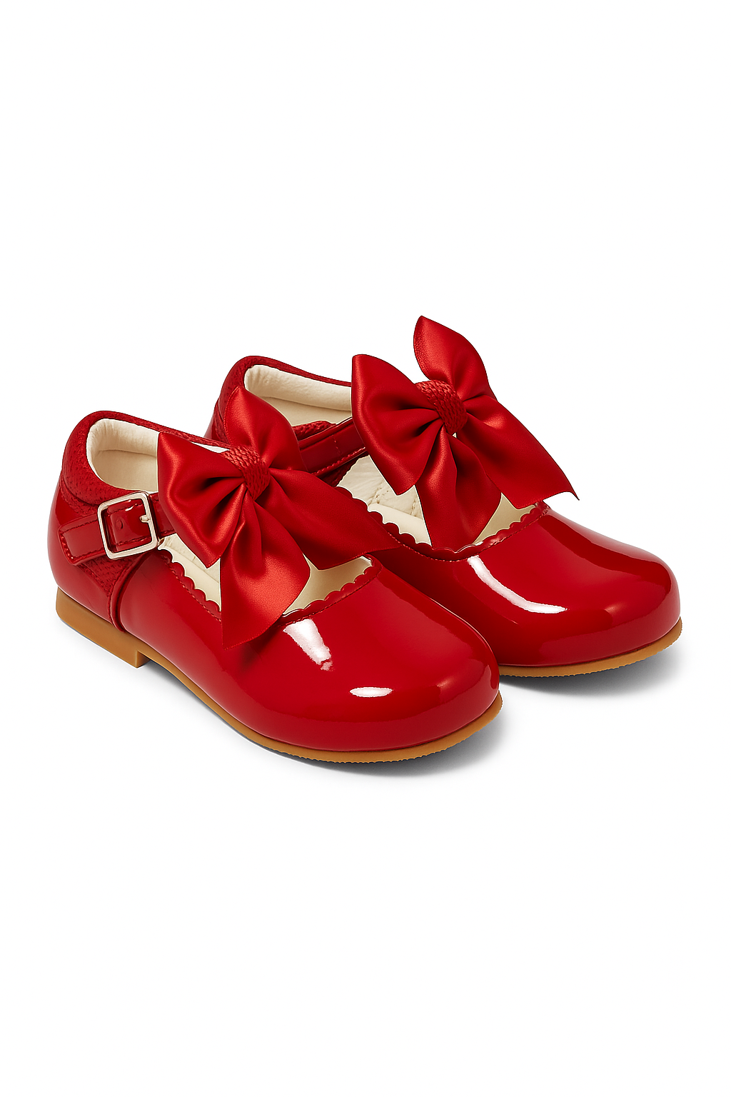 Girls Bow Patent Mary Jane Shoes – KRISTY - Red Pair Side Picture