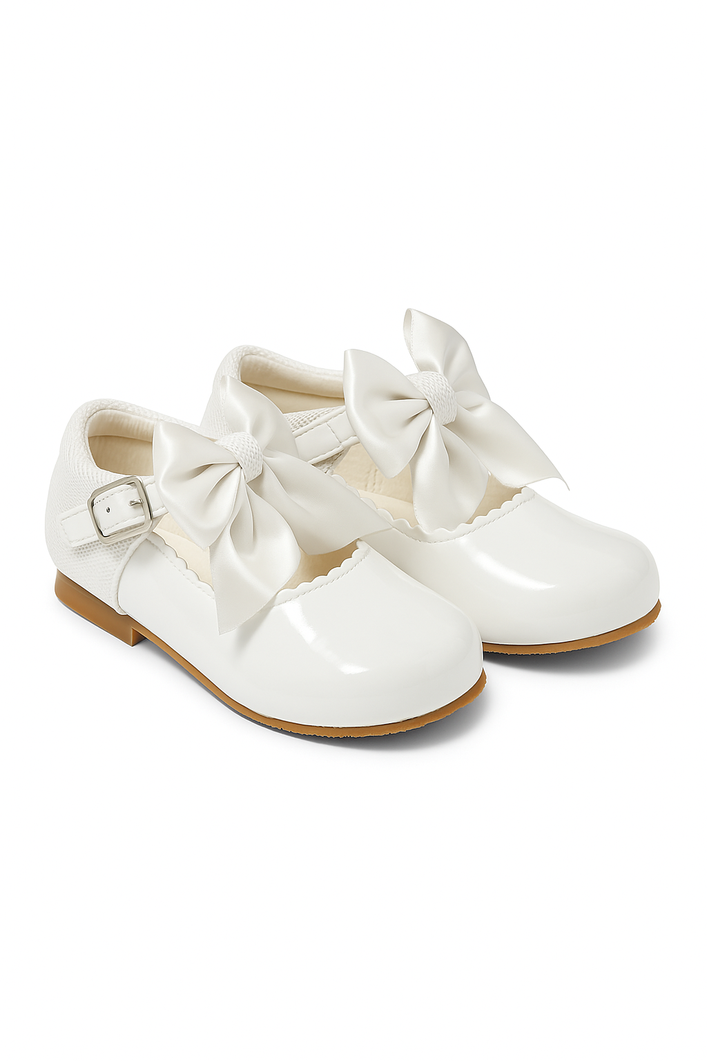 Girls Bow Patent Mary Jane Shoes – KRISTY - White Pair Side Picture