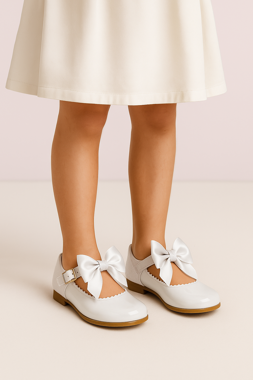 Girls Bow Patent Mary Jane Shoes – KRISTY - White Model Picture