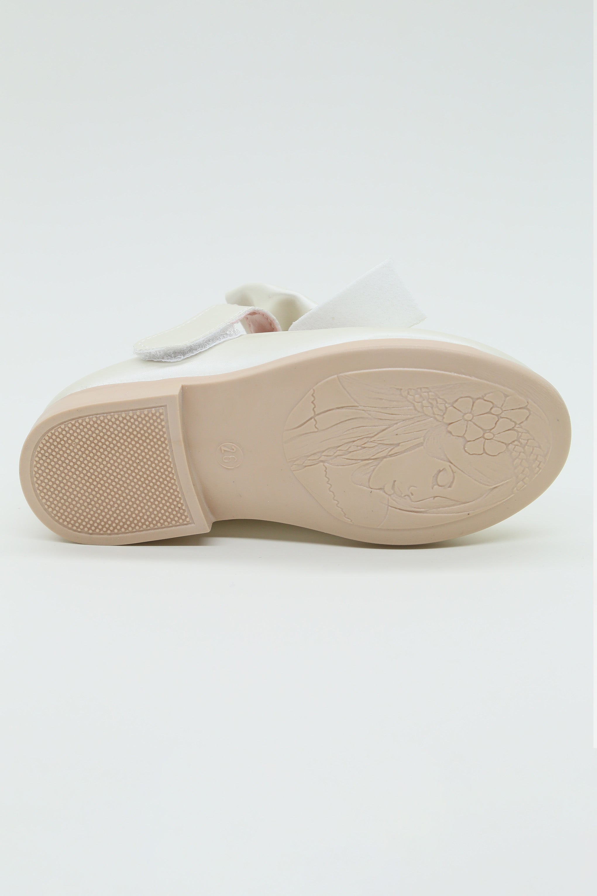 Girls Bow Velcro Flat Mary Jane Shoes - Ivory Sole Picture