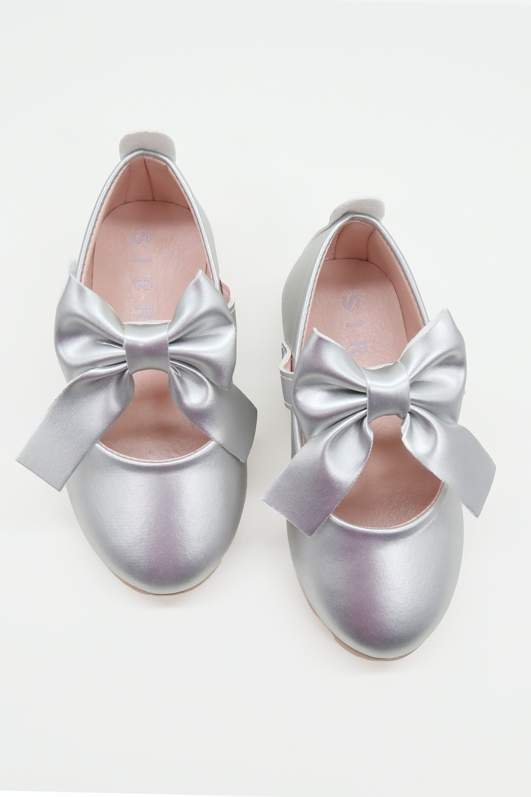 Girls Bow Velcro Flat Mary Jane Shoes - Silver