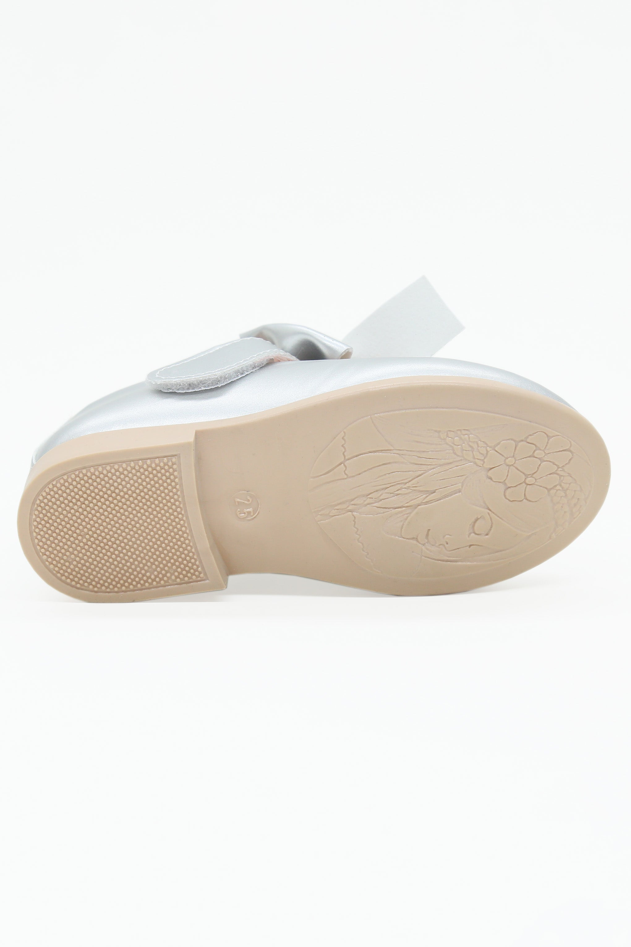 Girls Bow Velcro Flat Mary Jane Shoes - Silver Sole Picture