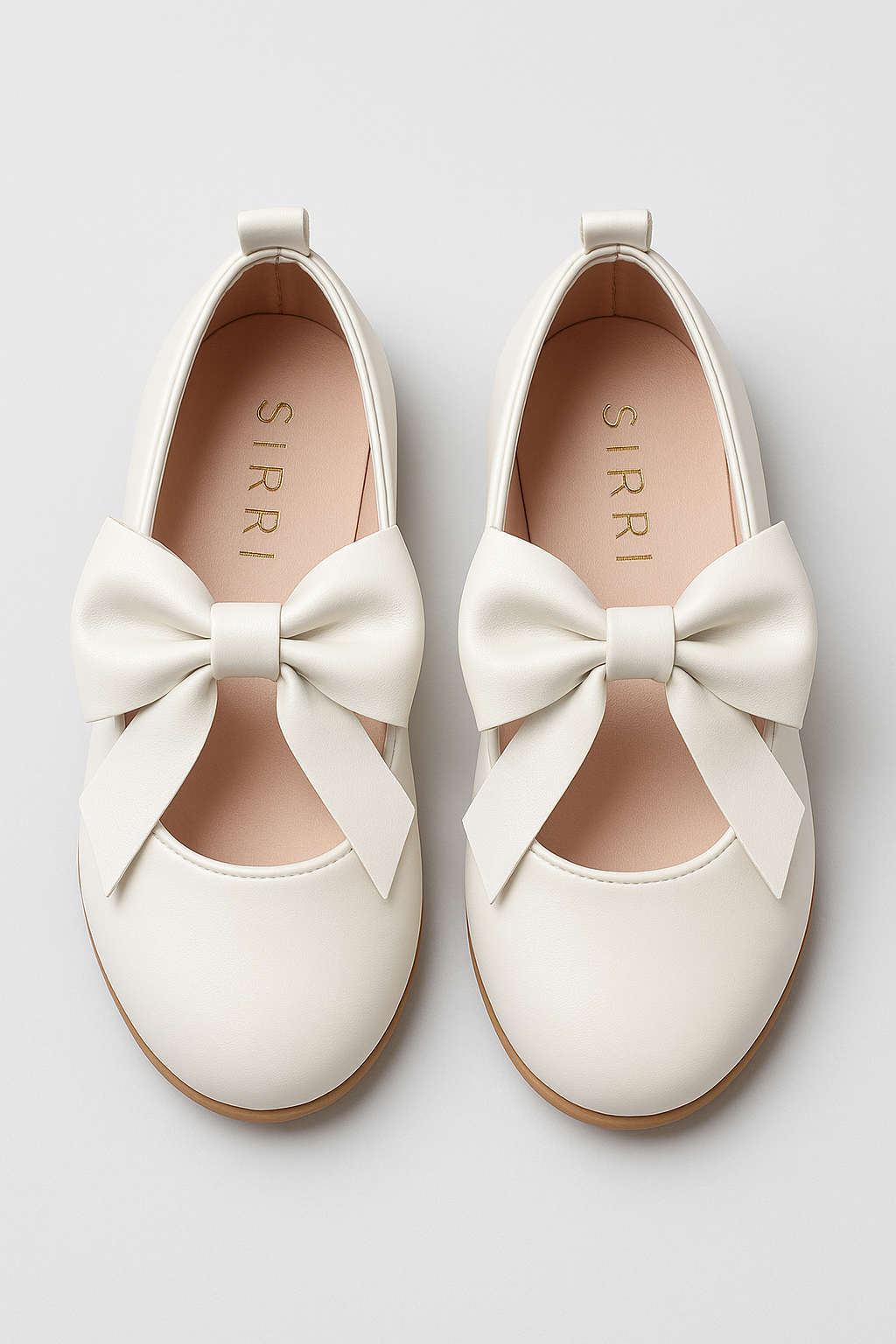 Girls Bow Velcro Flat Mary Jane Shoes - Ivory Front Picture