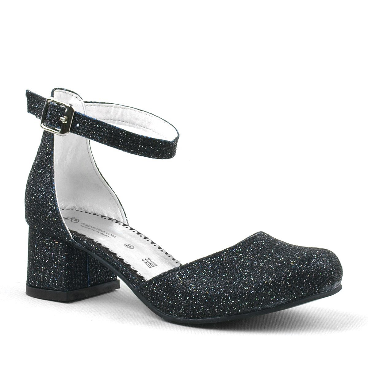 Girls Glittery Block Heel Mary Janes Shoes - Merida - Black
