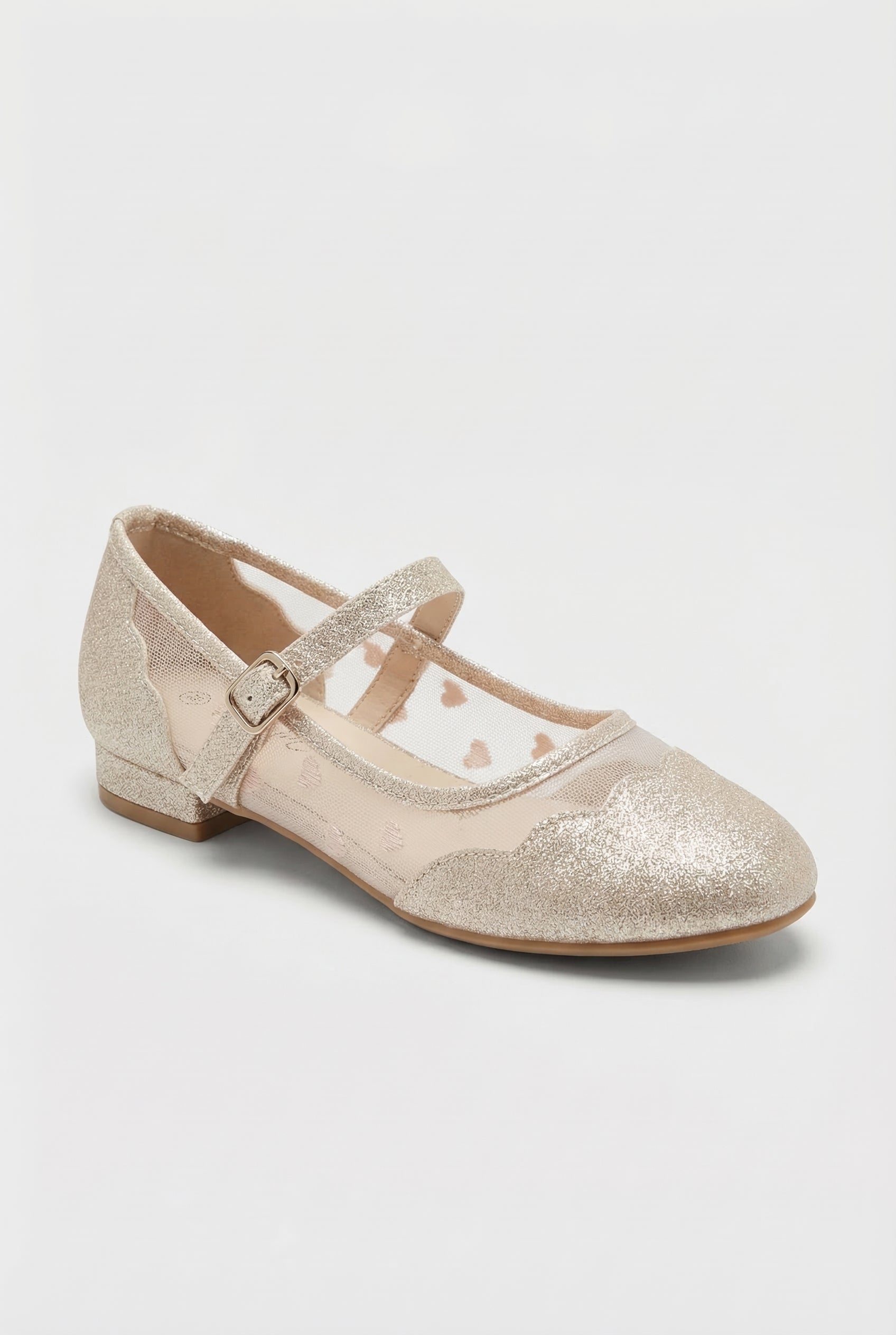 Girls Heart Mesh Mary Jane Flat Shoes - Julianna Pink Side Picture