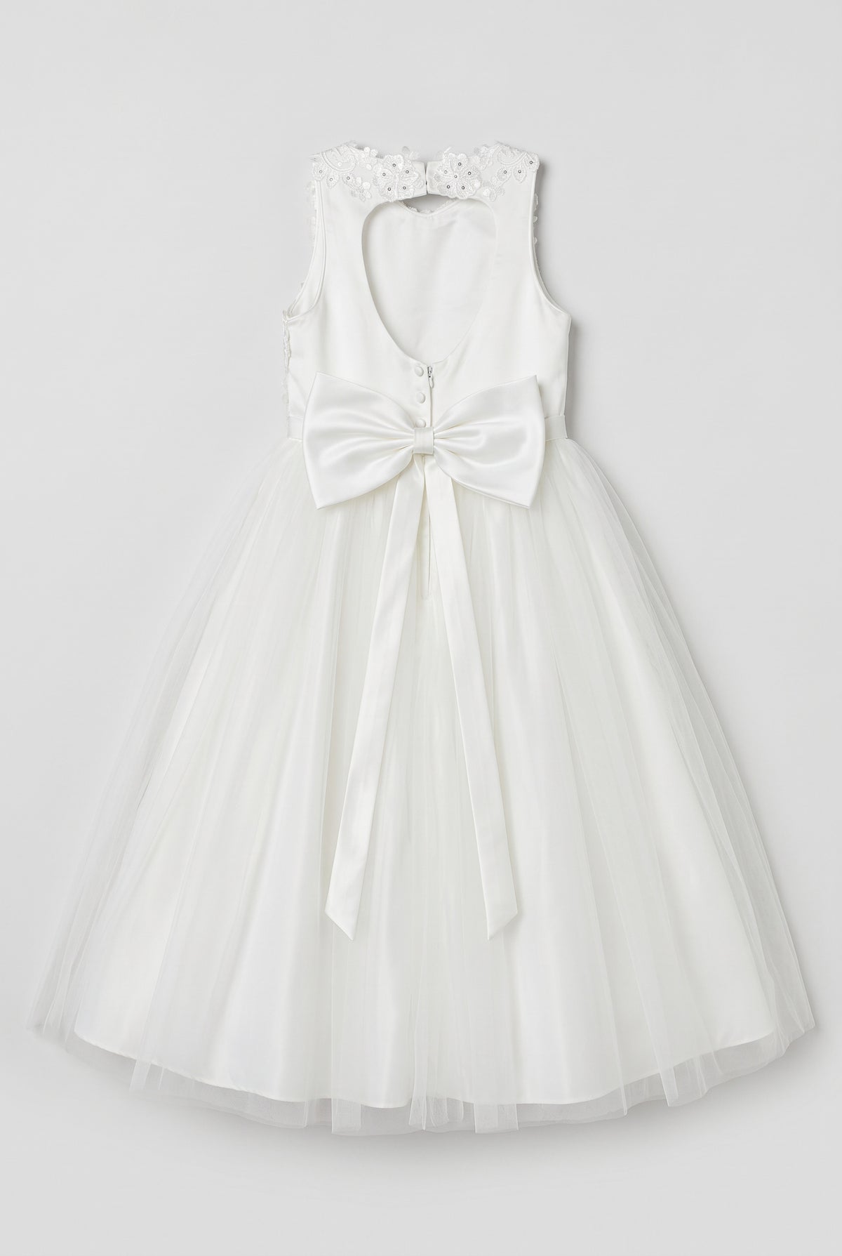 Girls Ivory Floral Lace Tulle Dress with Back Bow - Sevva Dua Back picture
