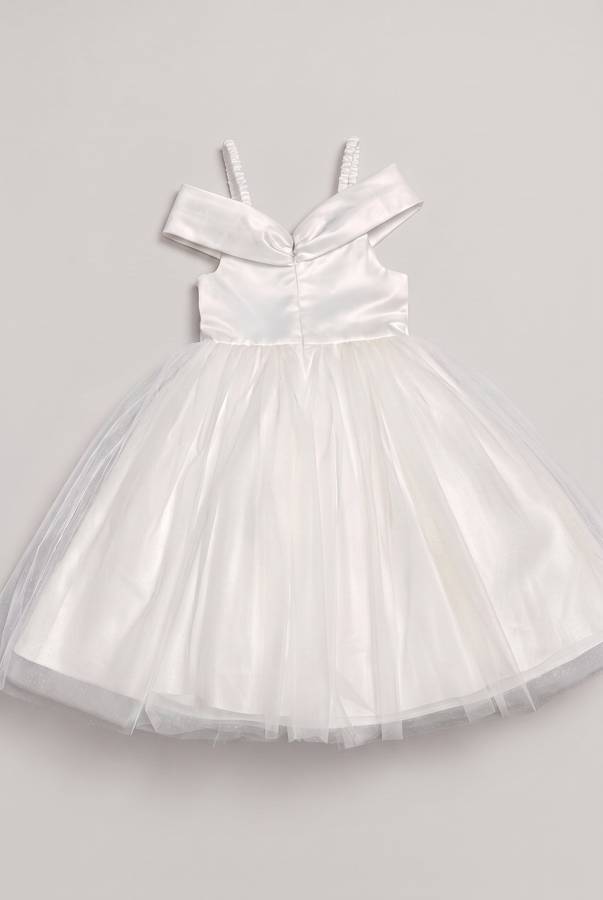 Girls Ivory Tulle Dress with Ruched Straps - Sevva Avery Back Picture