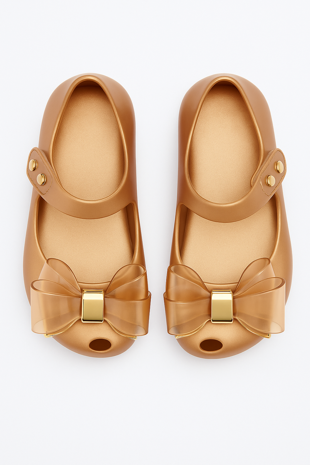 Girls Jelly Bow Shoes – ROXY - Brown - Gold Front Picture