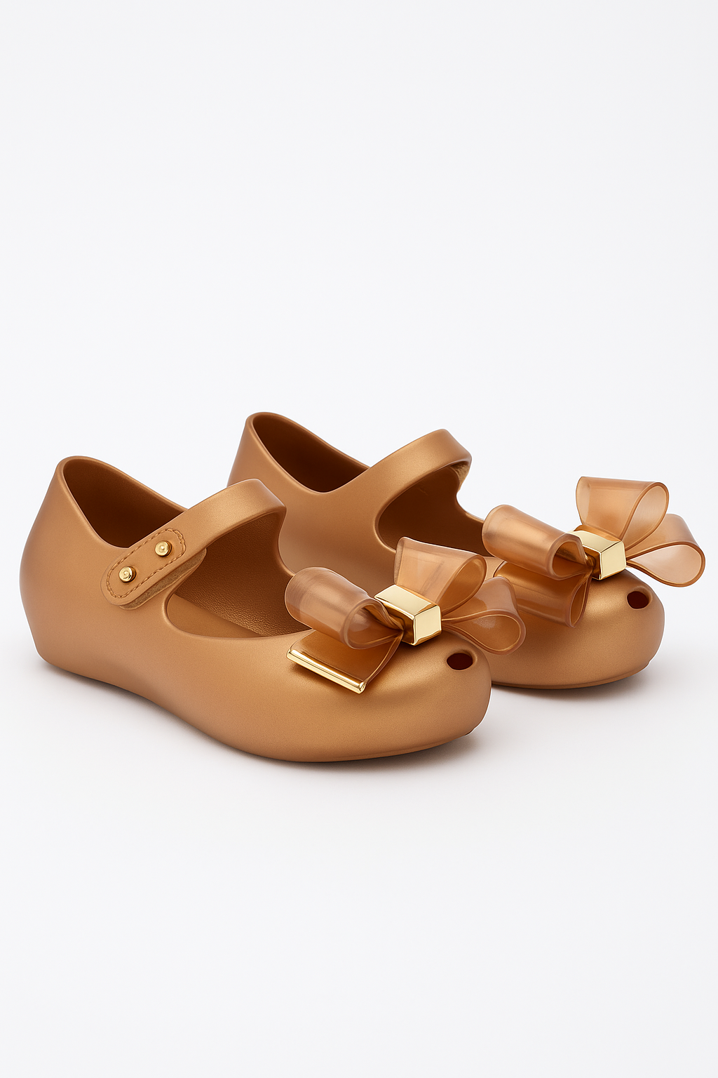 Girls Jelly Bow Shoes – ROXY - Brown - Gold Pair Side Picture