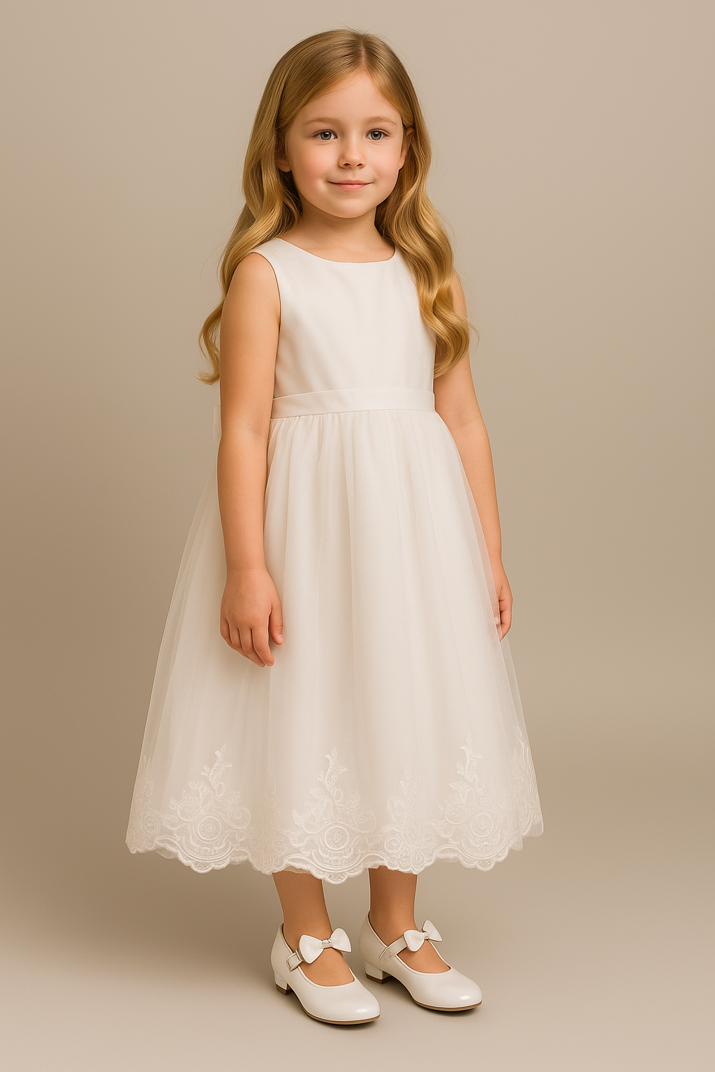 Girls Medium Heel Patent Mary Jane Shoes -DANIELLE - White Model Picture