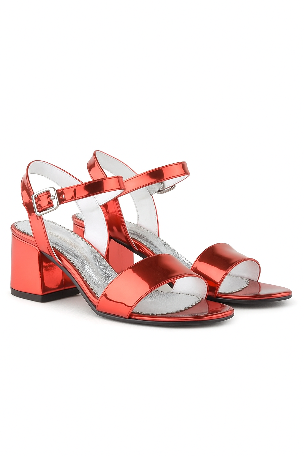Sandales à talons blocs métalliques pour fille avec bride à la cheville - Poney - Rouge