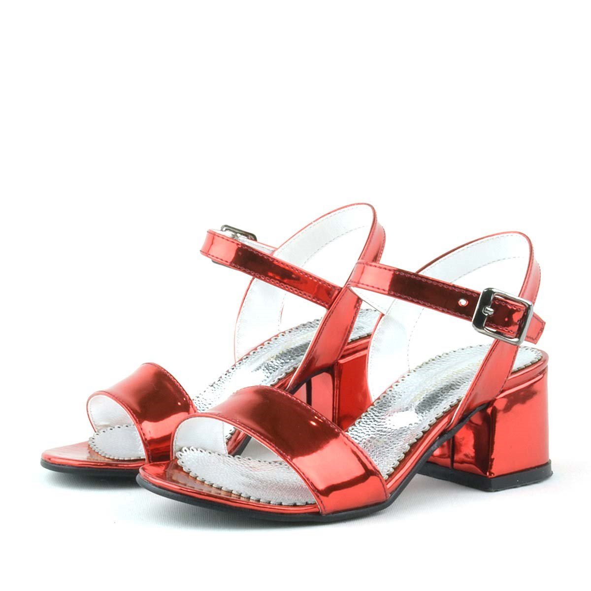 Sandales à talons blocs métalliques pour fille avec bride à la cheville - Poney - Rouge