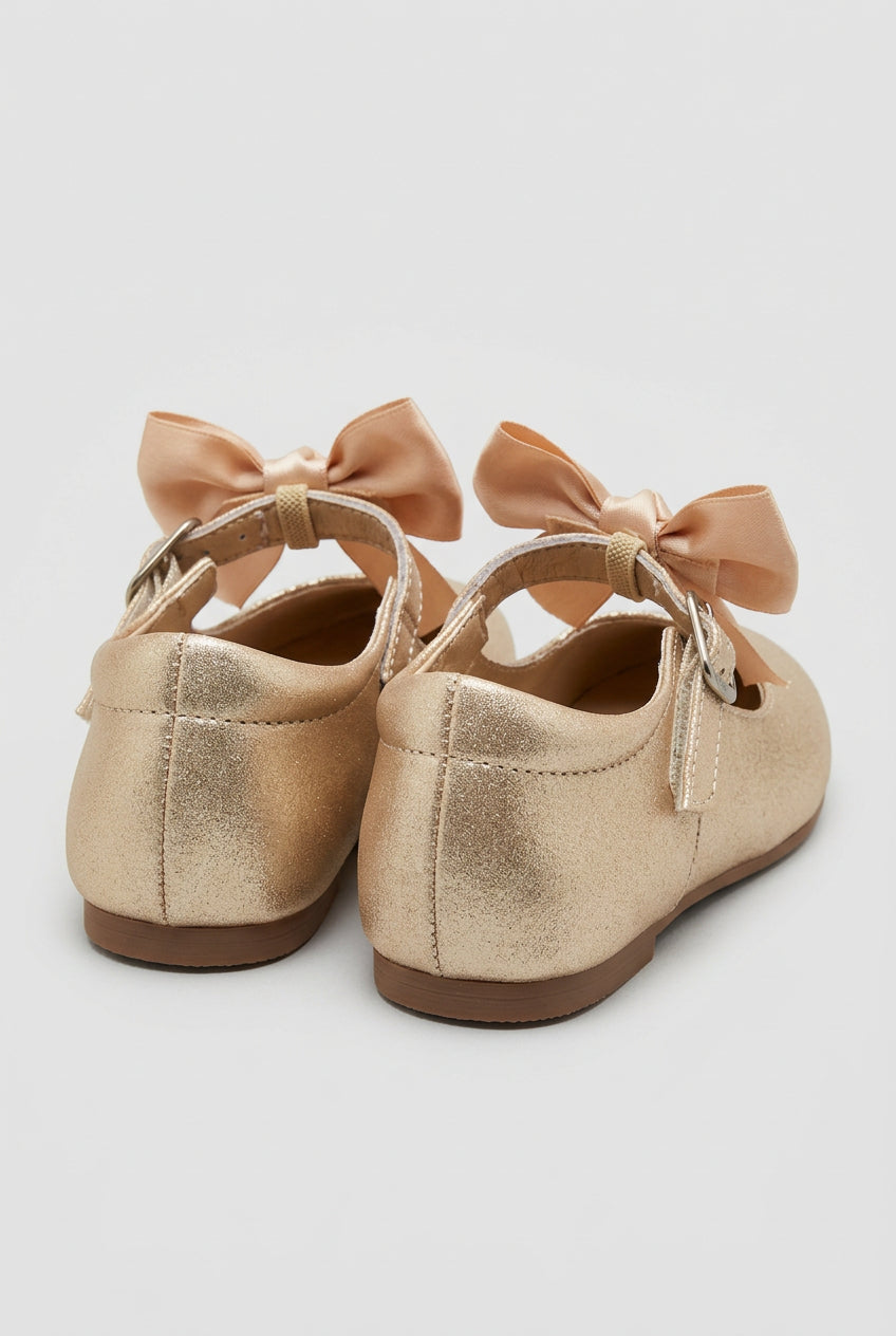 Girls Metallic Bow Mary Jane Shoes - Gold Back picture