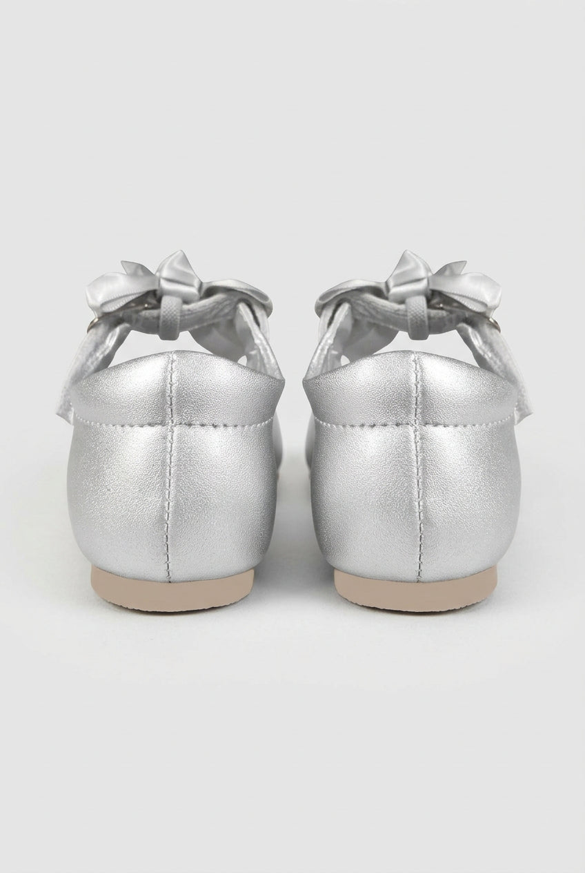 Girls Metallic Bow Mary Jane Shoes - Silver Back Picture