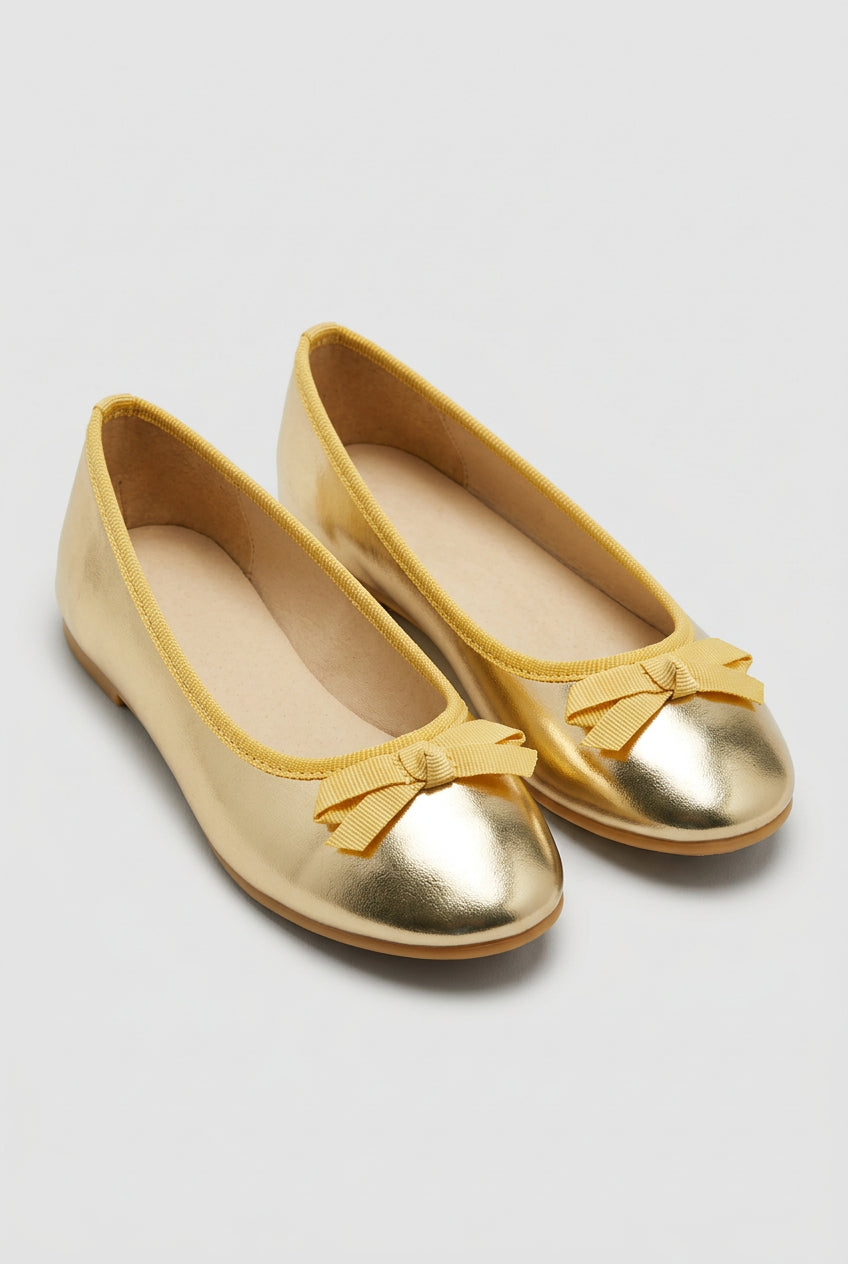 Girls Metallic Gold Ballet Flat Shoes Pair Side Picture